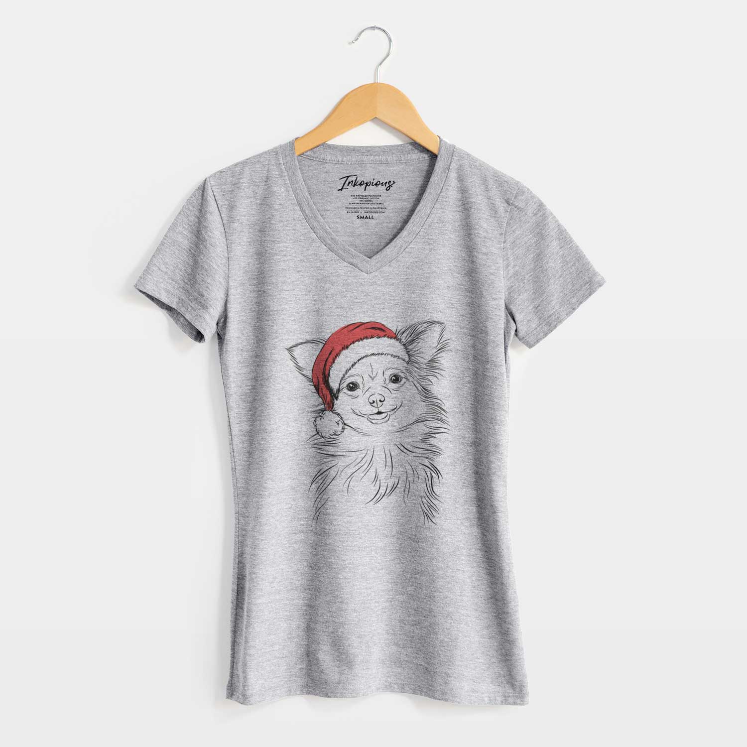 Santa Marzi the Long Haired Chihuahua - Women's V-neck Shirt