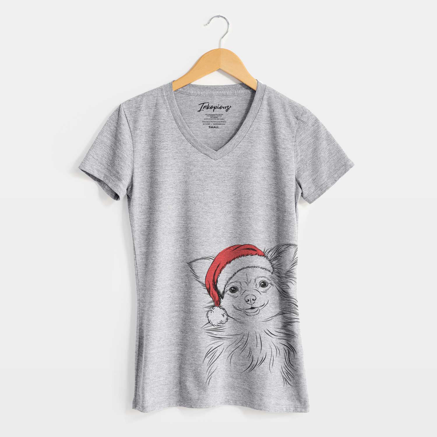 Santa Marzi the Long Haired Chihuahua - Women's V-neck Shirt