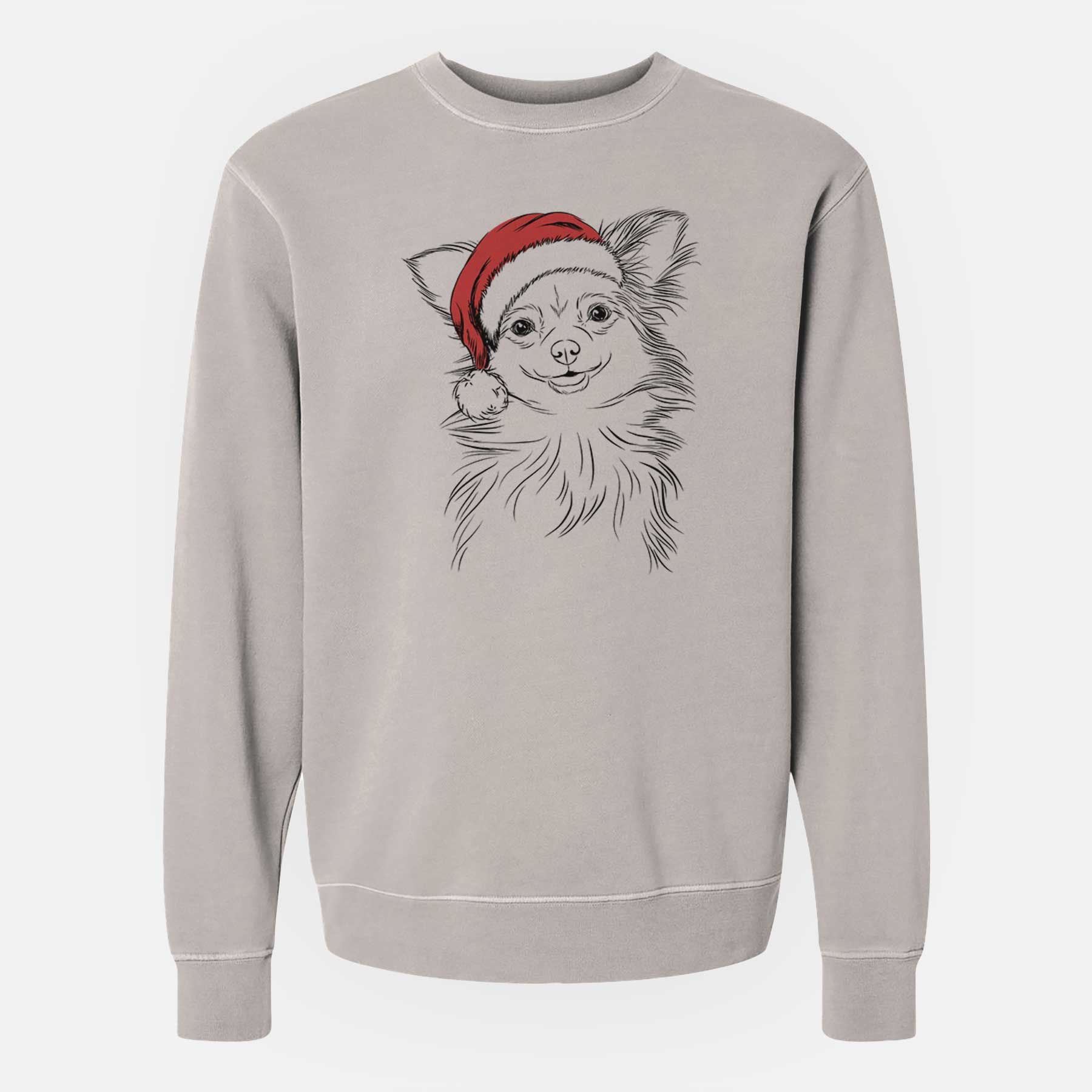 Santa Marzi the Long Haired Chihuahua - Unisex Pigment Dyed Crew Sweatshirt