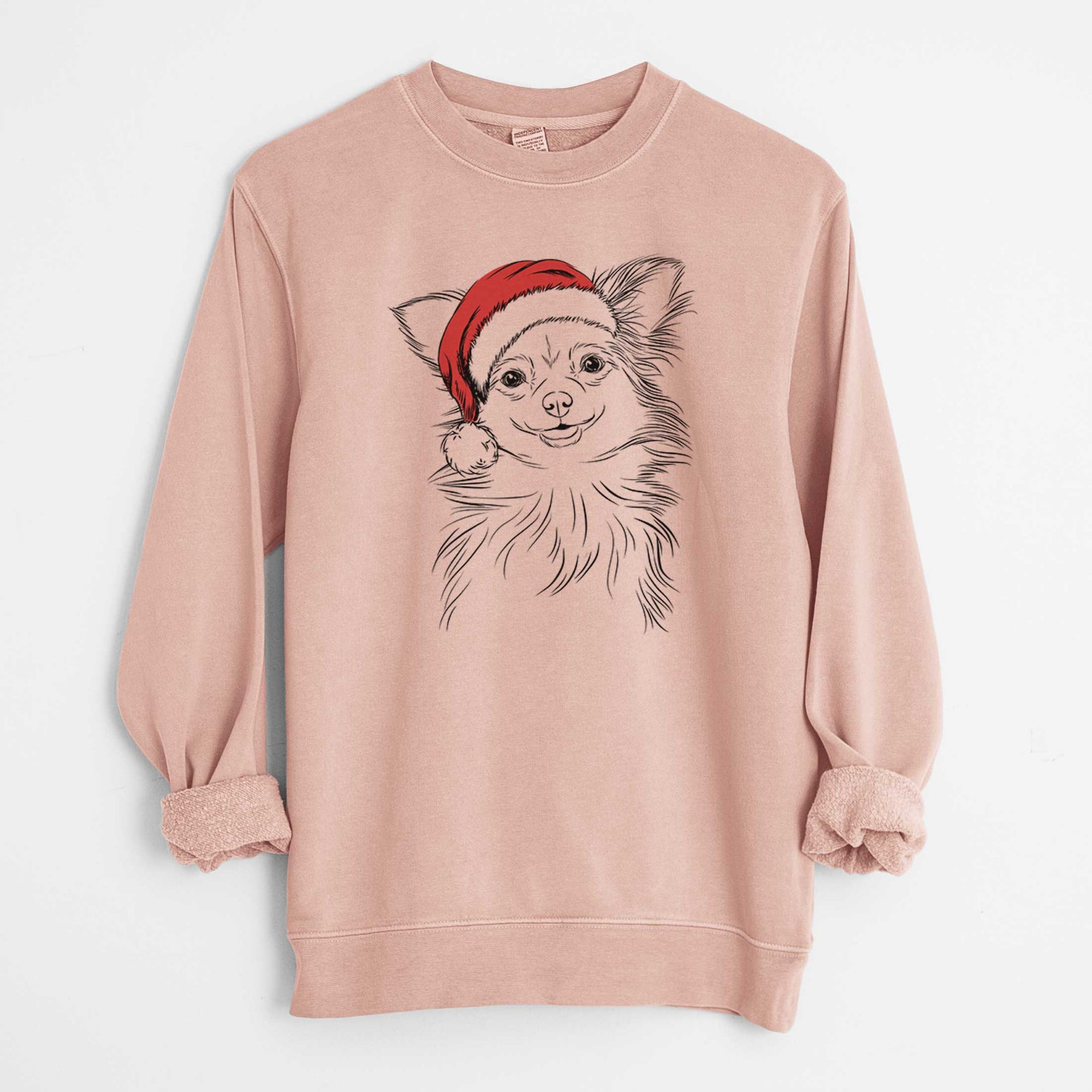 Santa Marzi the Long Haired Chihuahua - Unisex Pigment Dyed Crew Sweatshirt