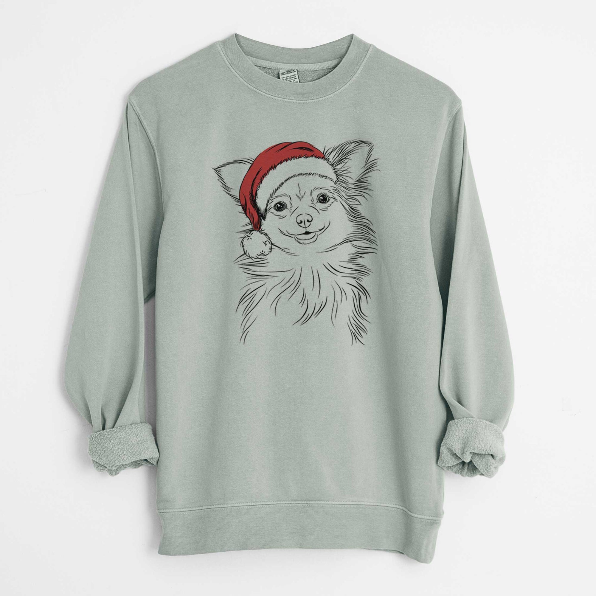 Santa Marzi the Long Haired Chihuahua - Unisex Pigment Dyed Crew Sweatshirt