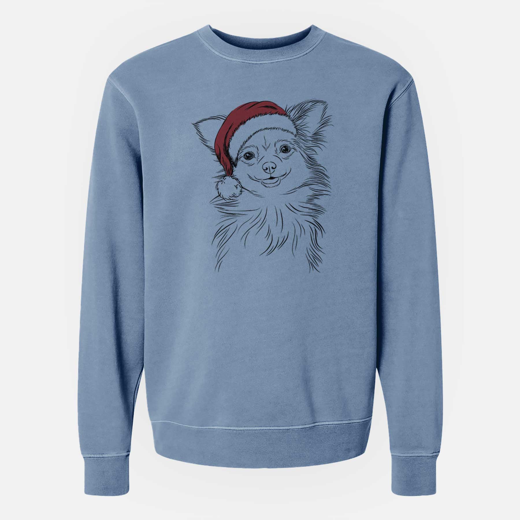 Santa Marzi the Long Haired Chihuahua - Unisex Pigment Dyed Crew Sweatshirt