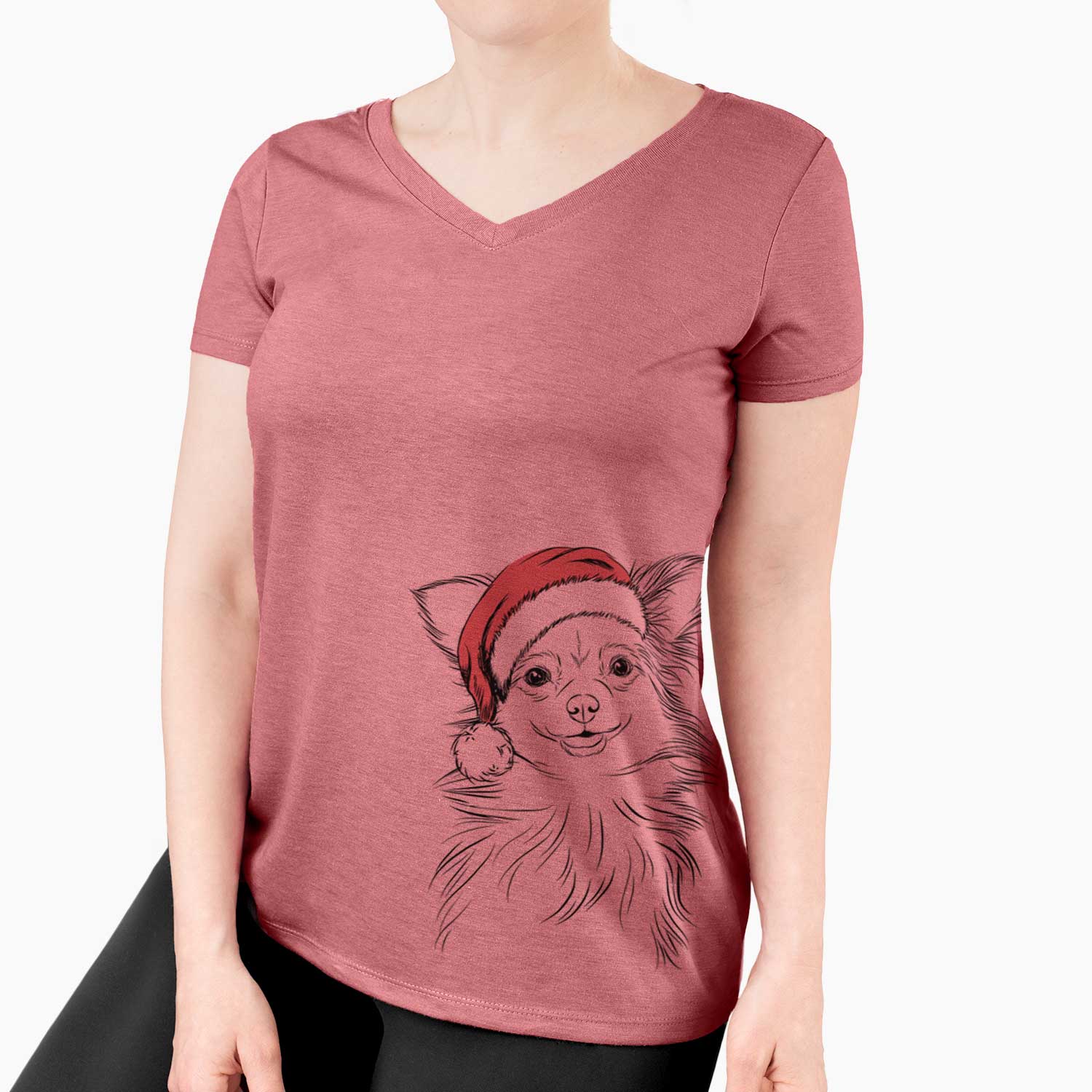 Santa Marzi the Long Haired Chihuahua - Women's V-neck Shirt