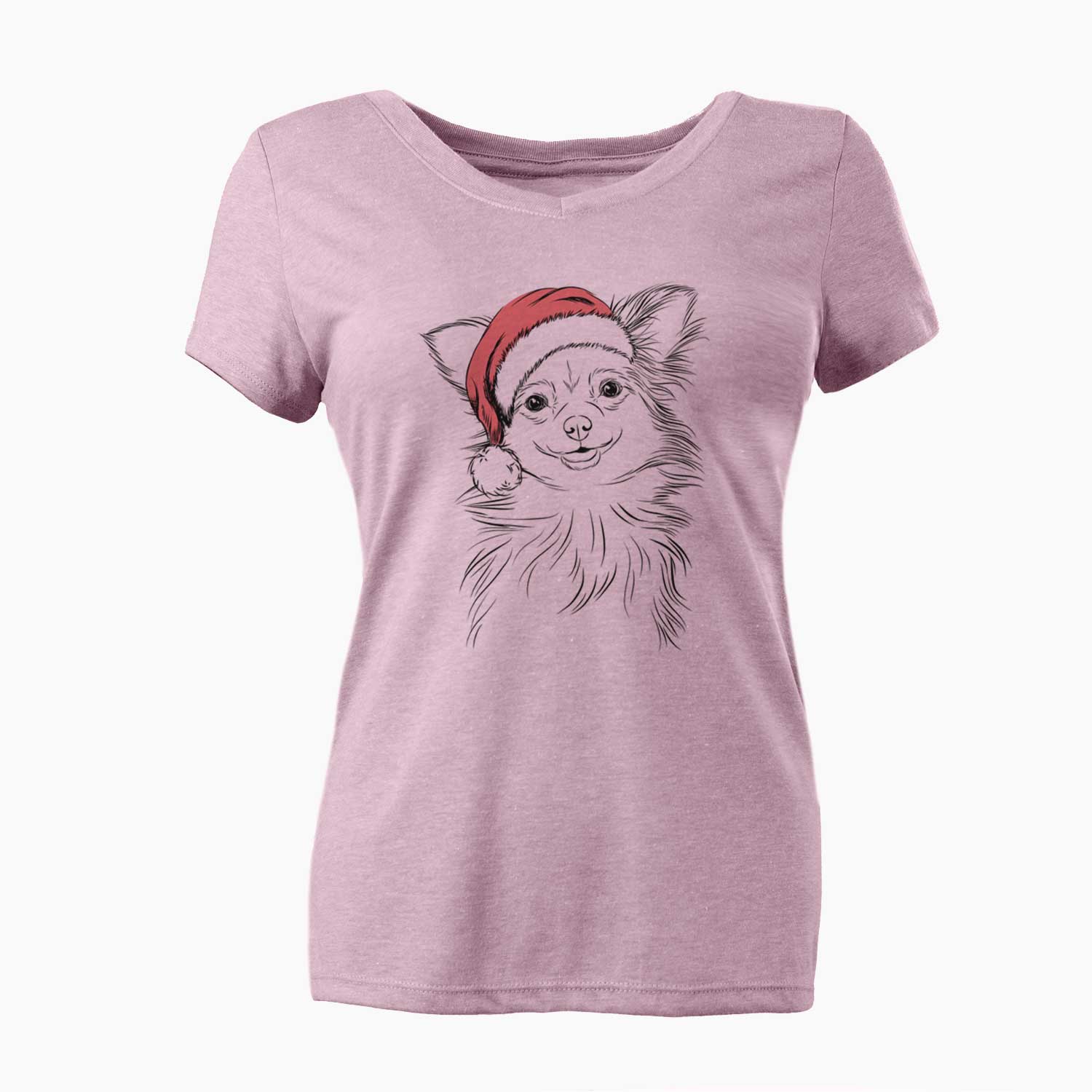 Santa Marzi the Long Haired Chihuahua - Women's V-neck Shirt