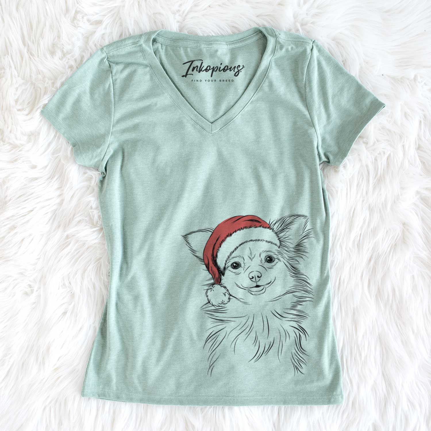 Santa Marzi the Long Haired Chihuahua - Women's V-neck Shirt