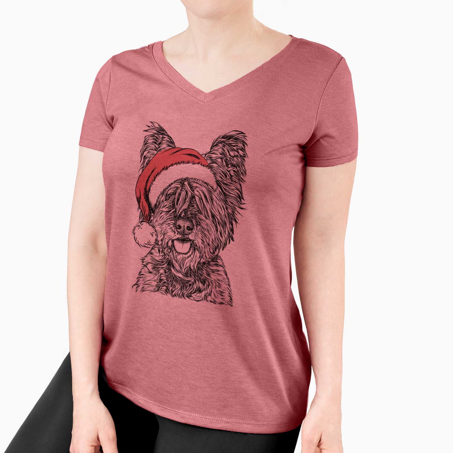 Santa McDuff the Cairn Terrier - Women's V-neck Shirt