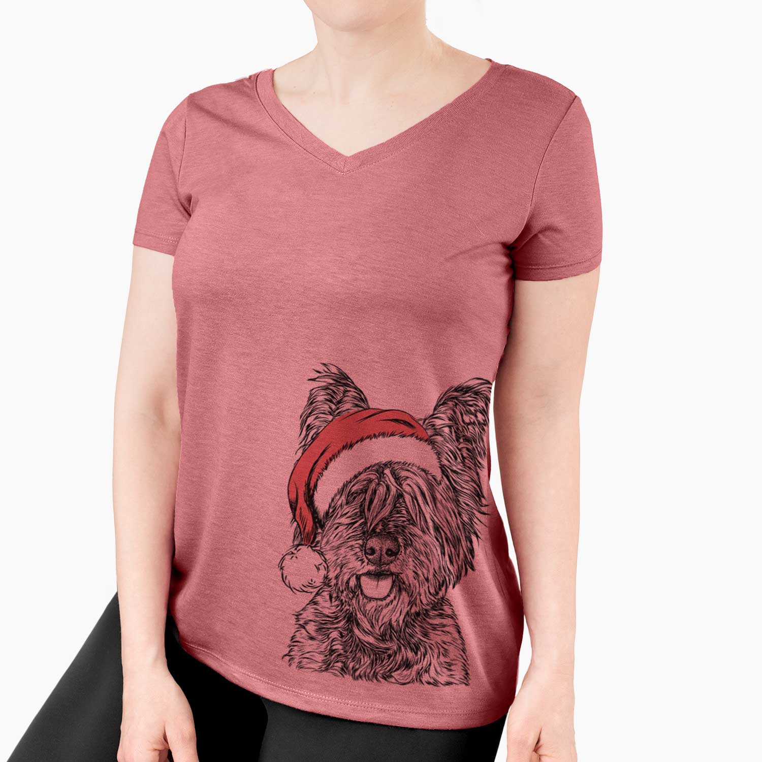 Santa McDuff the Cairn Terrier - Women's V-neck Shirt