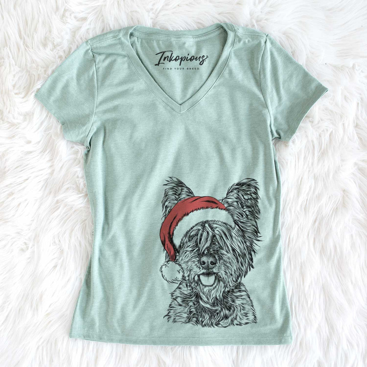 Santa McDuff the Cairn Terrier - Women&#39;s V-neck Shirt