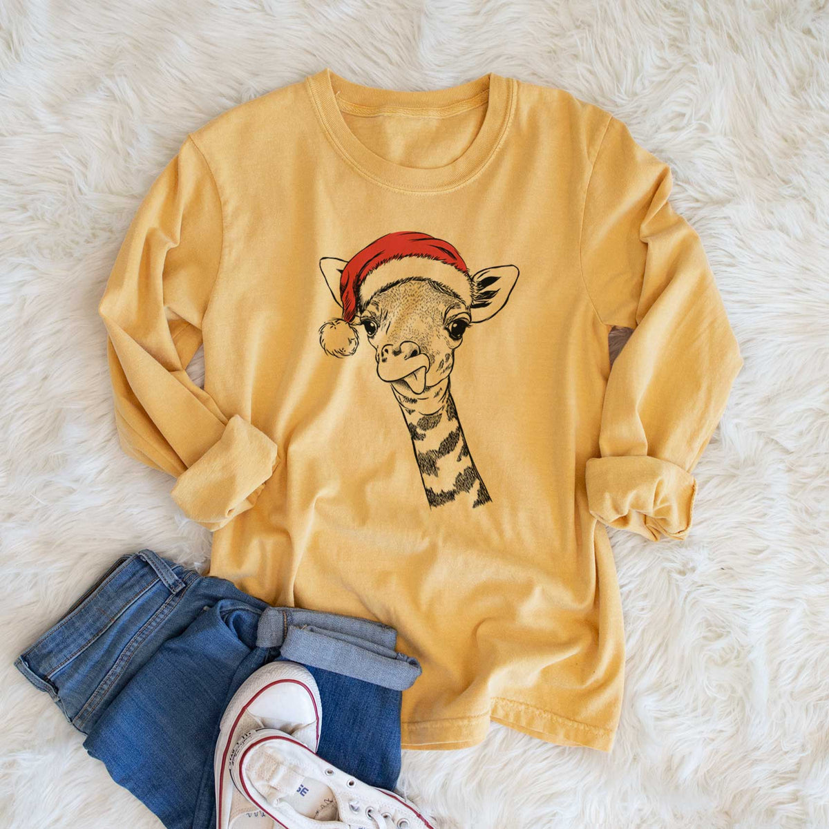 Santa Mel the Baby Giraffe - Heavyweight 100% Cotton Long Sleeve