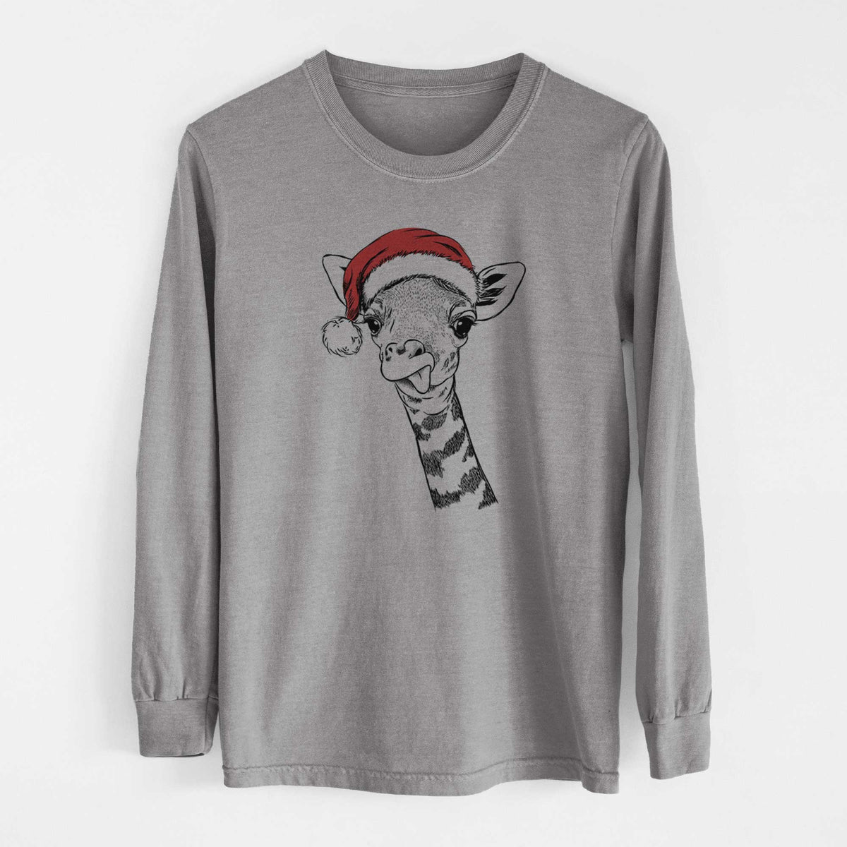 Santa Mel the Baby Giraffe - Heavyweight 100% Cotton Long Sleeve