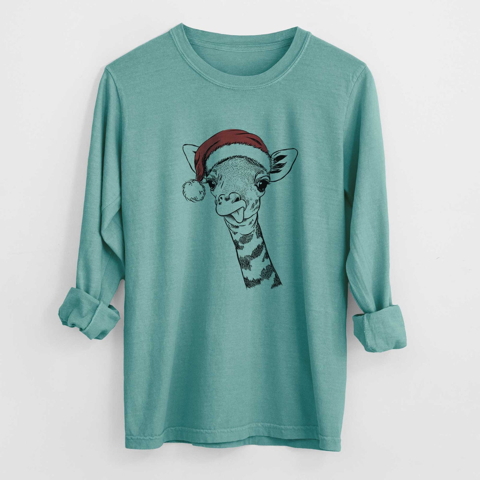 Santa Mel the Baby Giraffe - Heavyweight 100% Cotton Long Sleeve