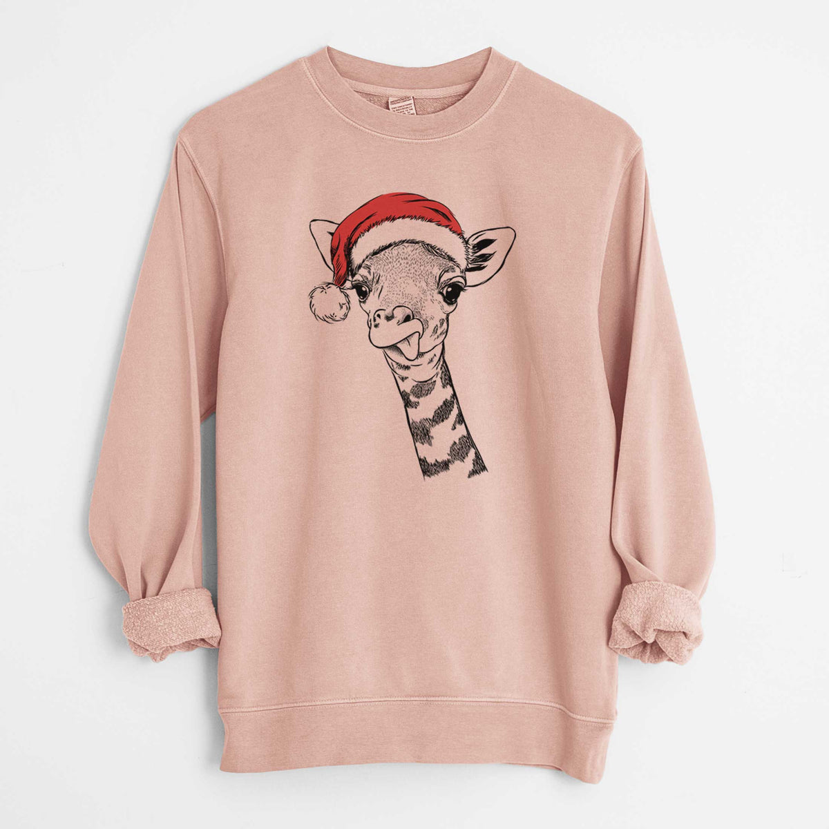 Santa Mel the Baby Giraffe - Unisex Pigment Dyed Crew Sweatshirt