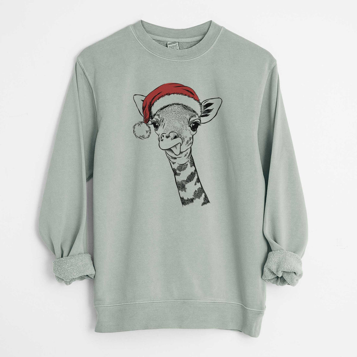 Santa Mel the Baby Giraffe - Unisex Pigment Dyed Crew Sweatshirt