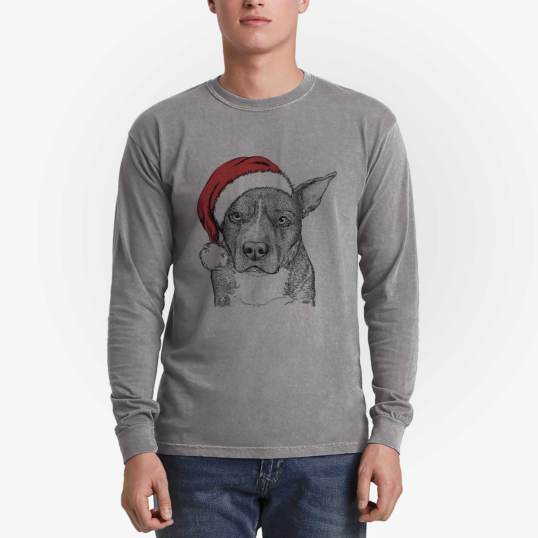 Santa Mercy the Pitbull - Heavyweight 100% Cotton Long Sleeve