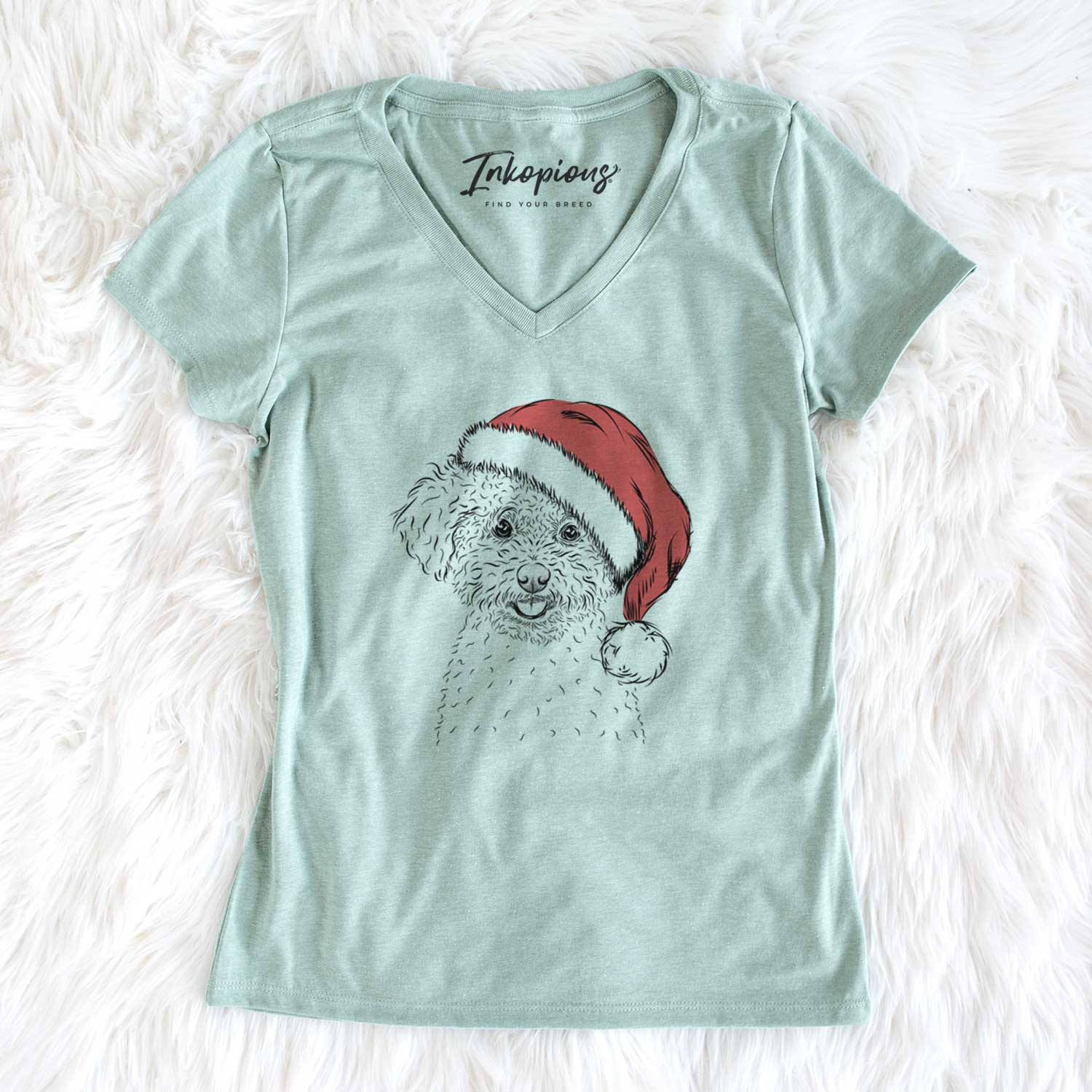 Santa Mickey the Bichon Frise - Women's V-neck Shirt