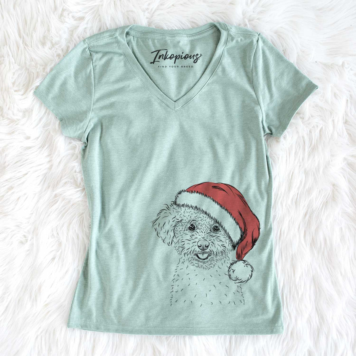 Santa Mickey the Bichon Frise - Women&#39;s V-neck Shirt