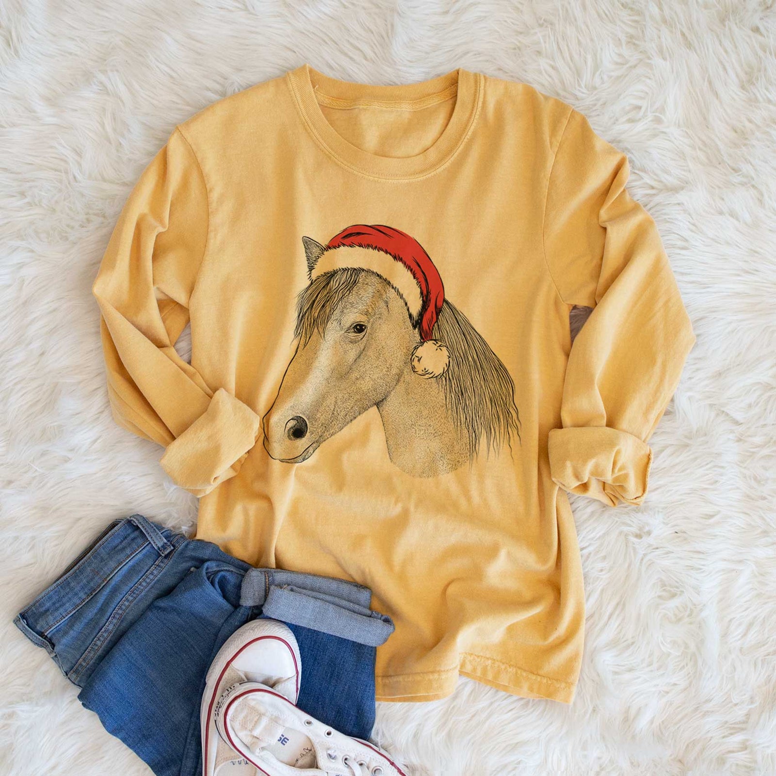 Santa Midnight the Missouri Foxtrotter Horse - Heavyweight 100% Cotton Long Sleeve