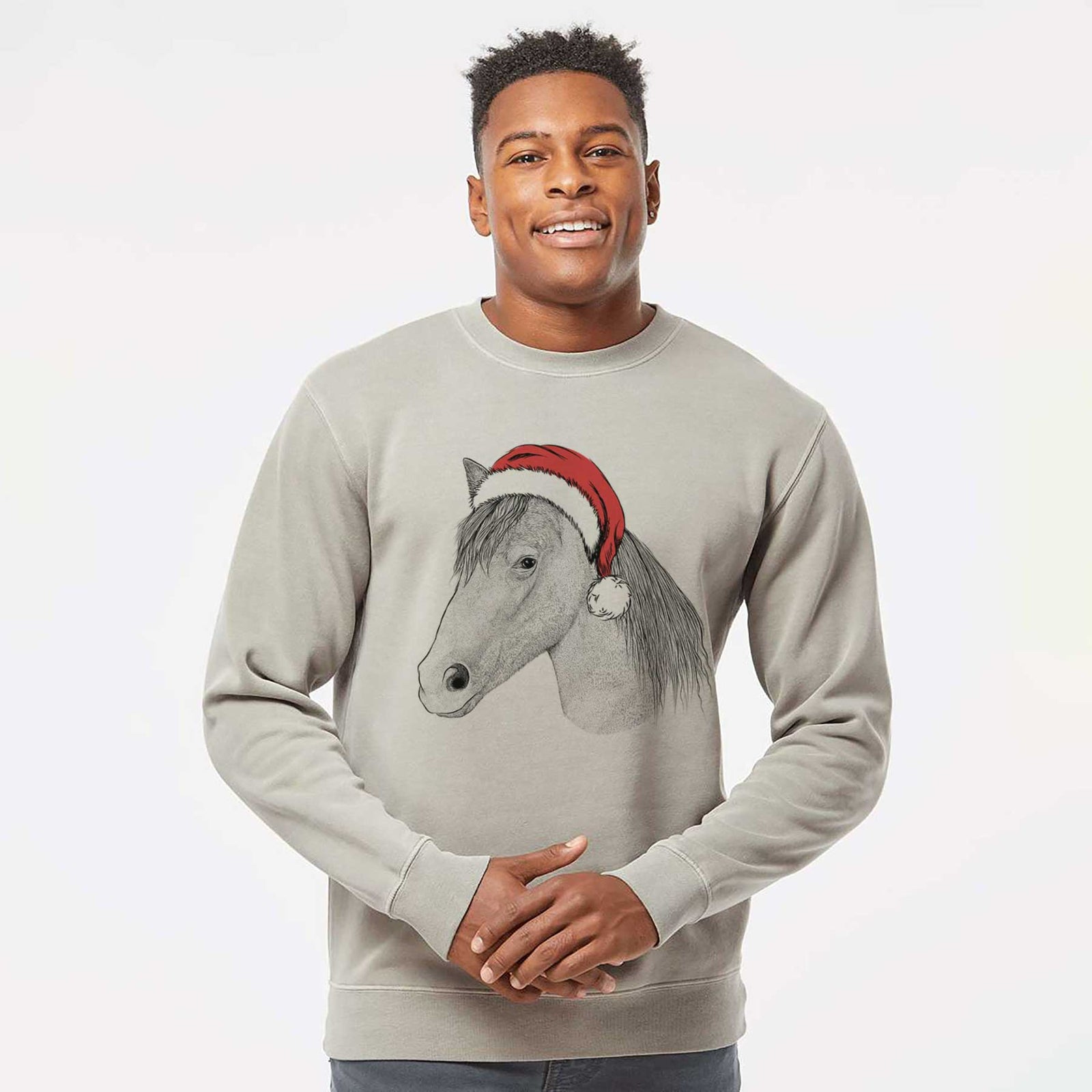 Santa Midnight the Missouri Foxtrotter Horse - Unisex Pigment Dyed Crew Sweatshirt