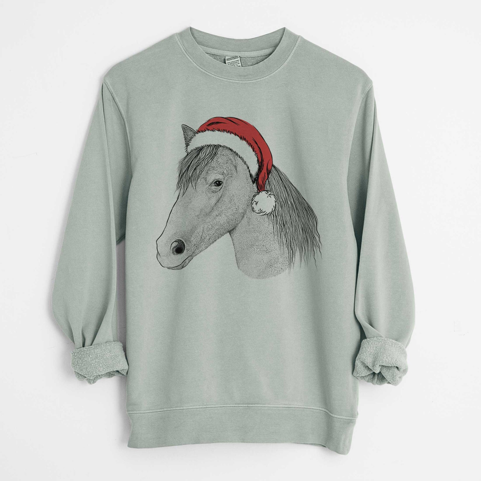 Santa Midnight the Missouri Foxtrotter Horse - Unisex Pigment Dyed Crew Sweatshirt