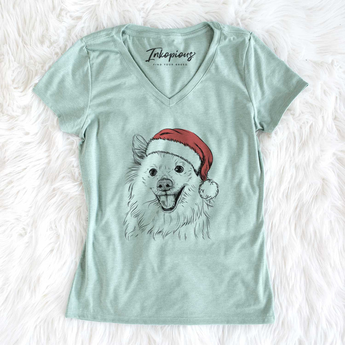 Santa Miki the American Eskimo - Women's V-neck Shirt