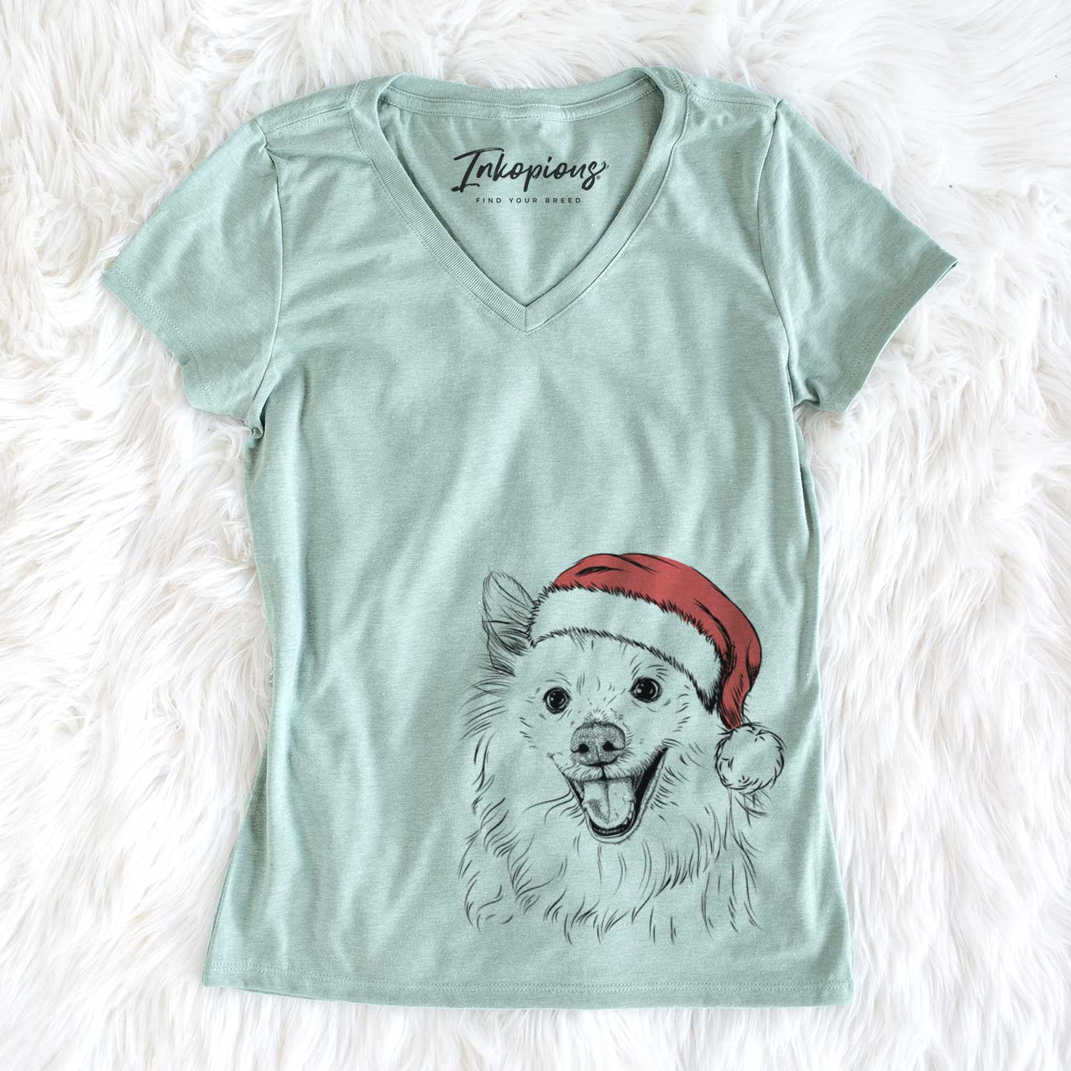 Santa Miki the American Eskimo - Women's V-neck Shirt