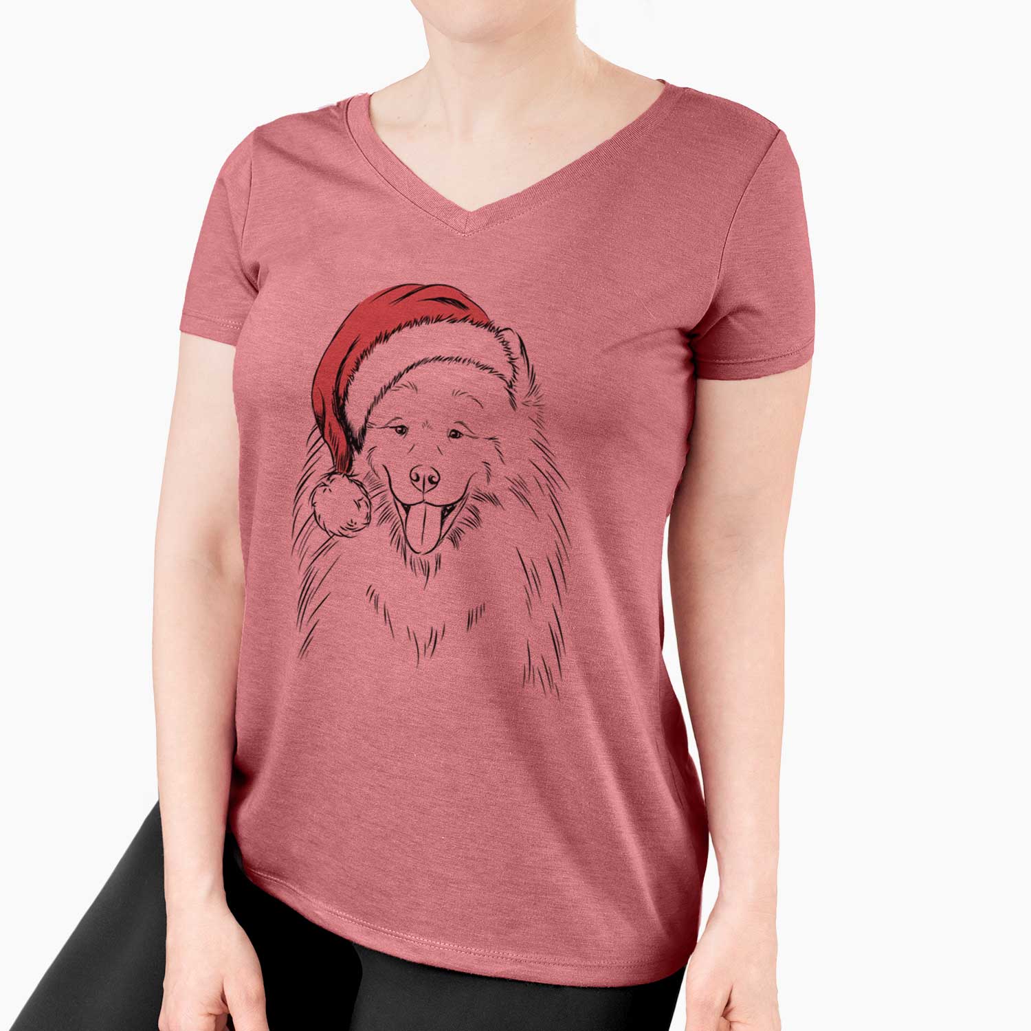 Santa Mikko the Samoyed - Women's V-neck Shirt