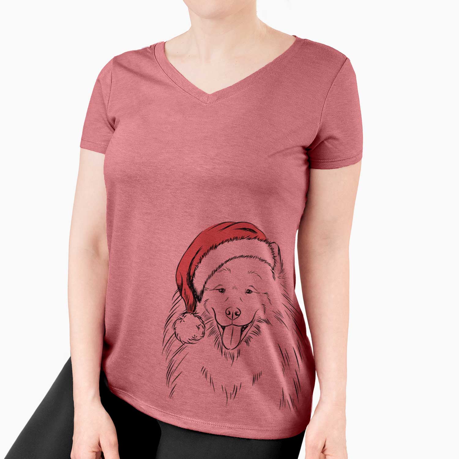 Santa Mikko the Samoyed - Women's V-neck Shirt