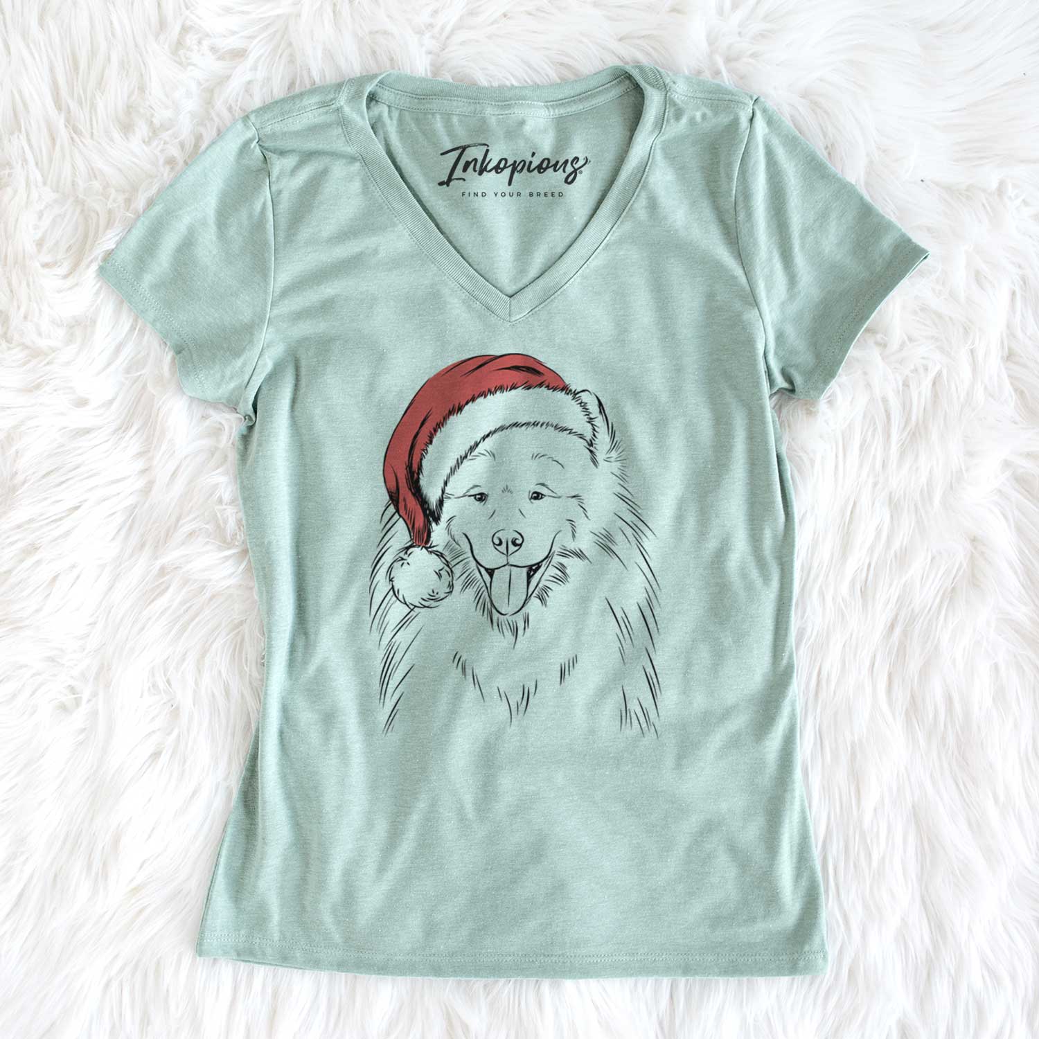 Santa Mikko the Samoyed - Women's V-neck Shirt