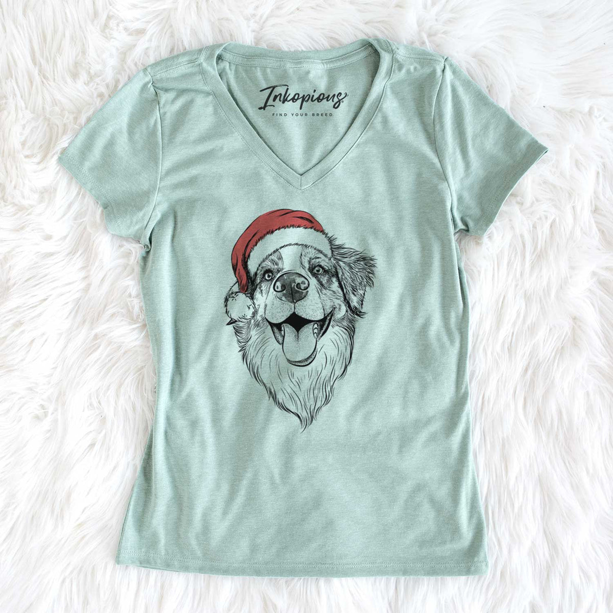 Santa Mila the Australian Shepherd - Women's V-neck Shirt