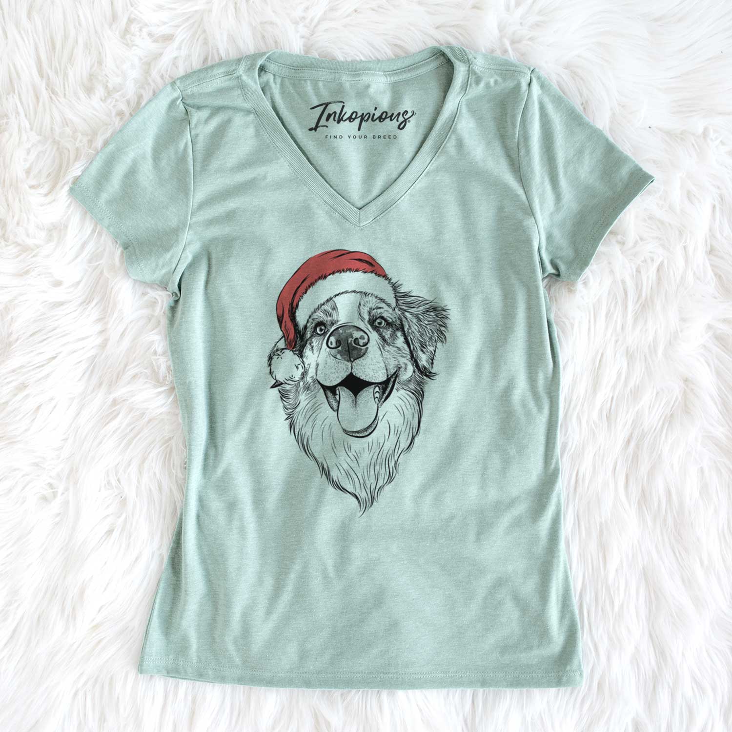 Santa Mila the Australian Shepherd - Women's V-neck Shirt