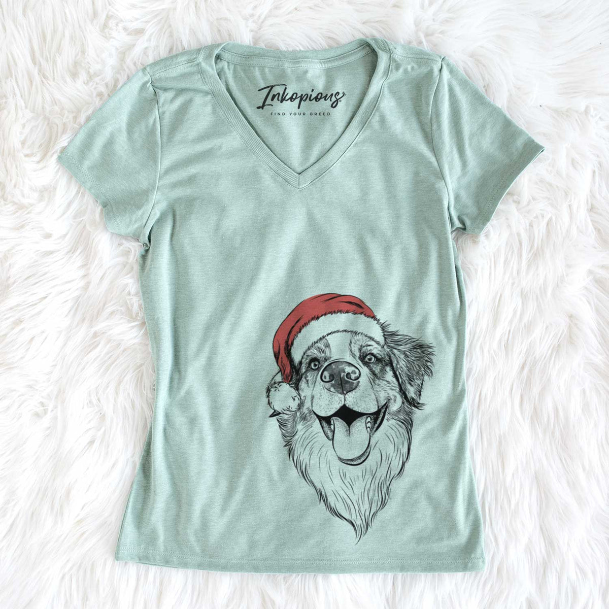 Santa Mila the Australian Shepherd - Women&#39;s V-neck Shirt