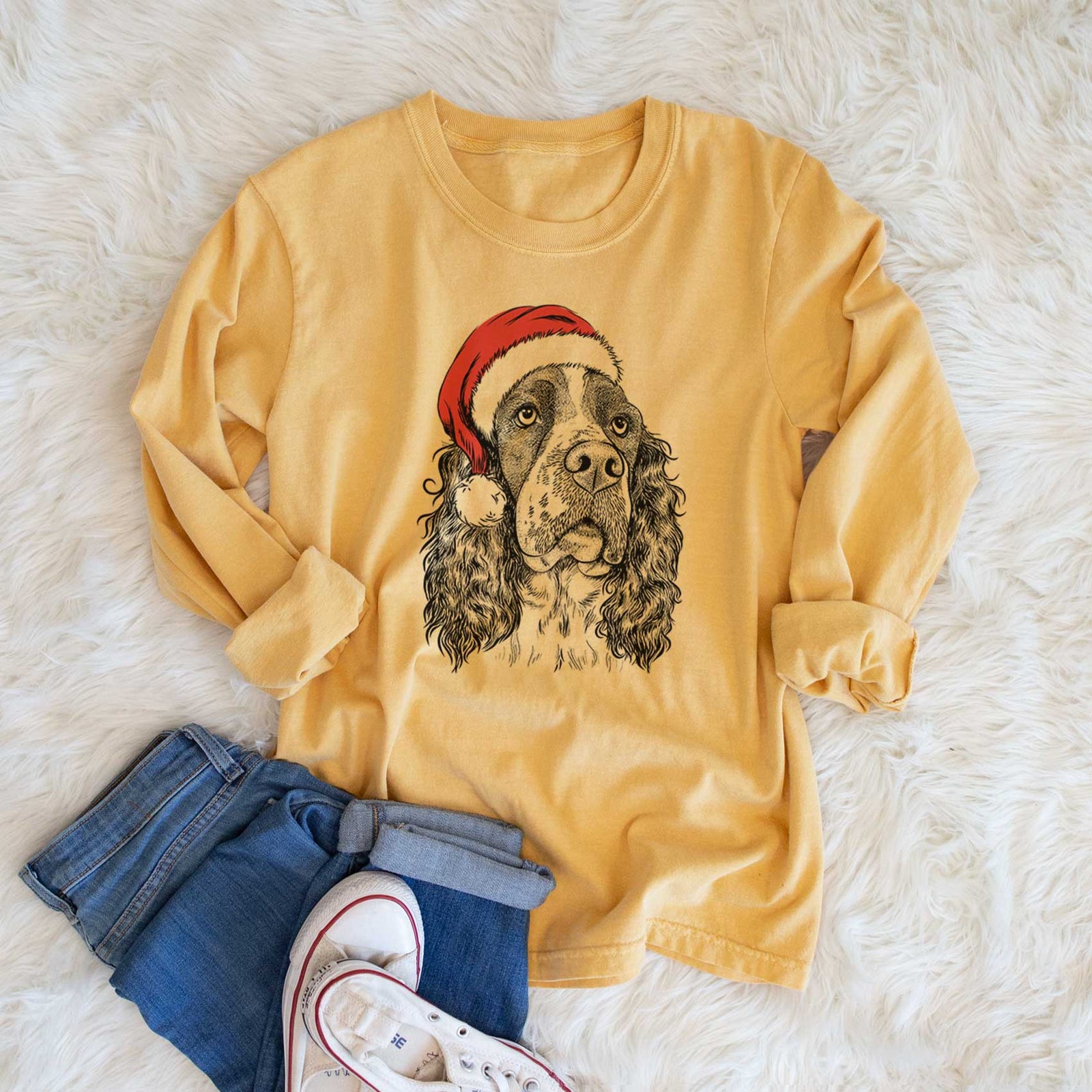 Santa Millie Mae the English Springer Spaniel - Heavyweight 100% Cotton Long Sleeve