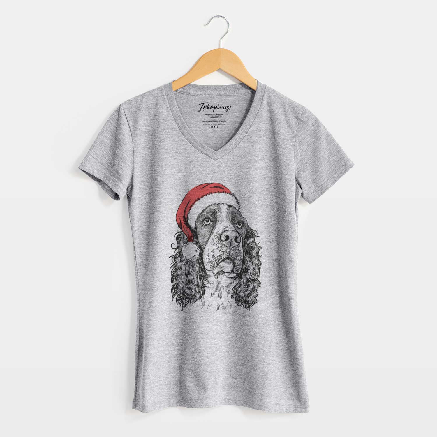 Santa Millie Mae the English Springer Spaniel - Women's V-neck Shirt