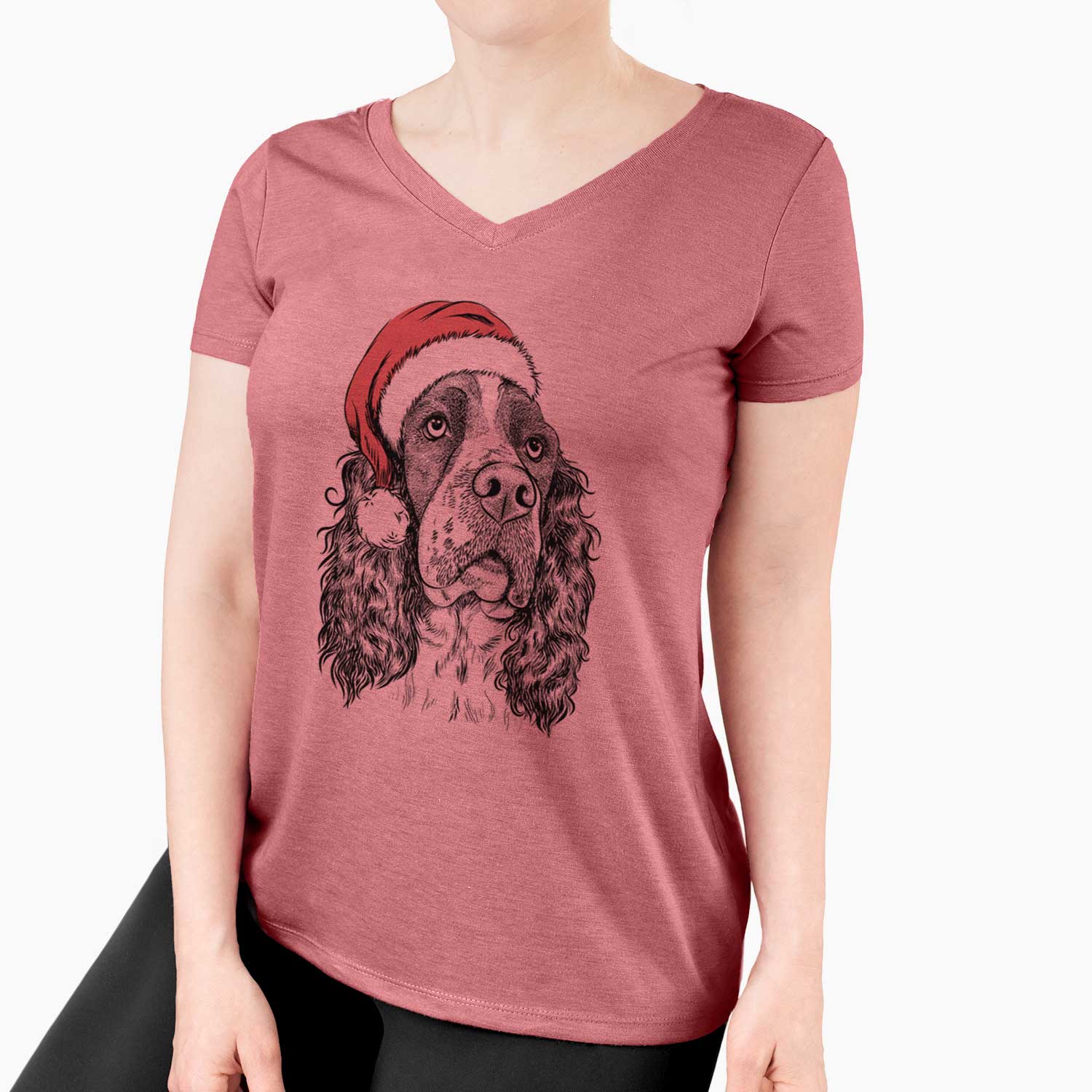 Santa Millie Mae the English Springer Spaniel - Women's V-neck Shirt