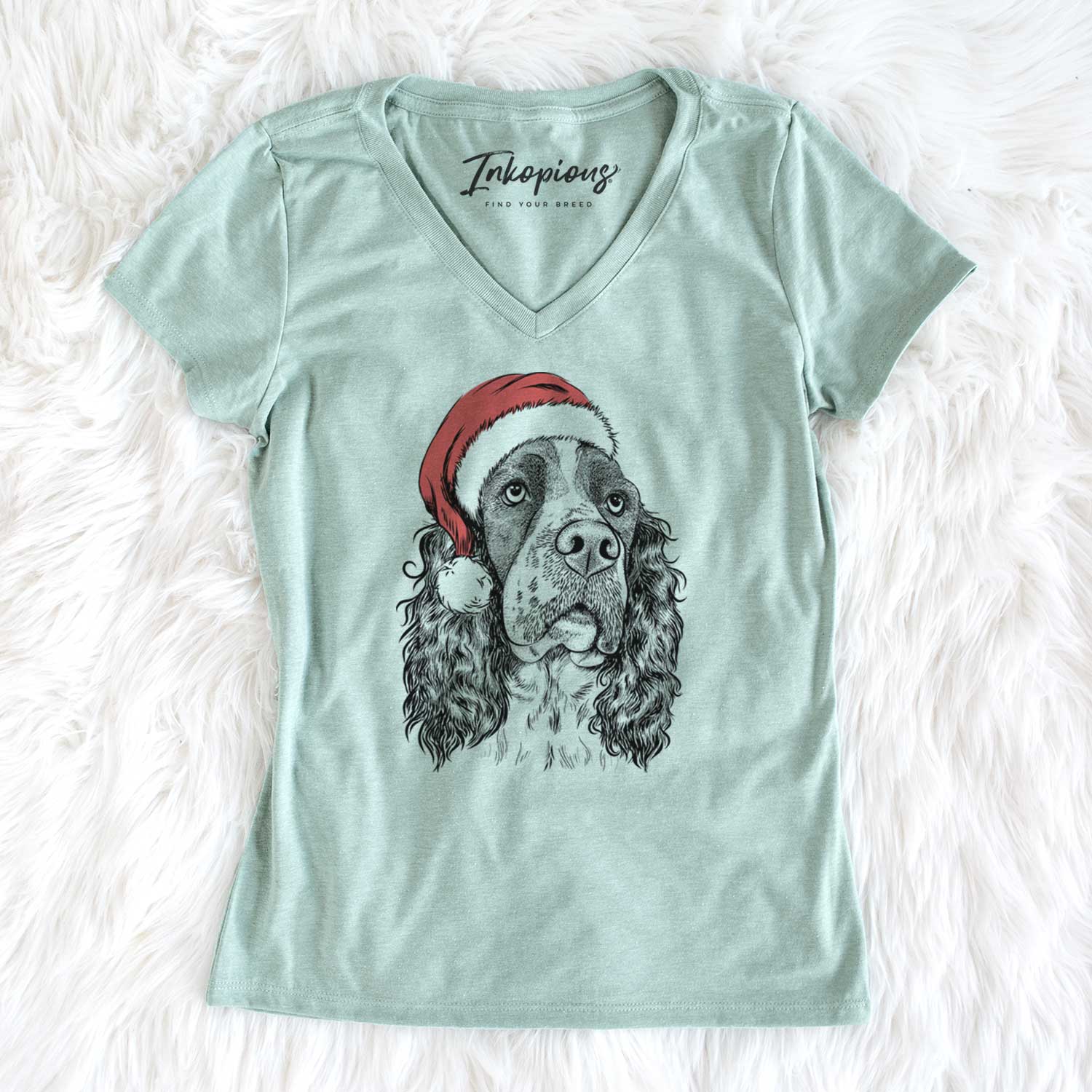 Santa Millie Mae the English Springer Spaniel - Women's V-neck Shirt