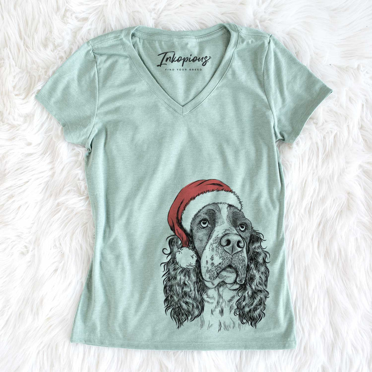 Santa Millie Mae the English Springer Spaniel - Women&#39;s V-neck Shirt