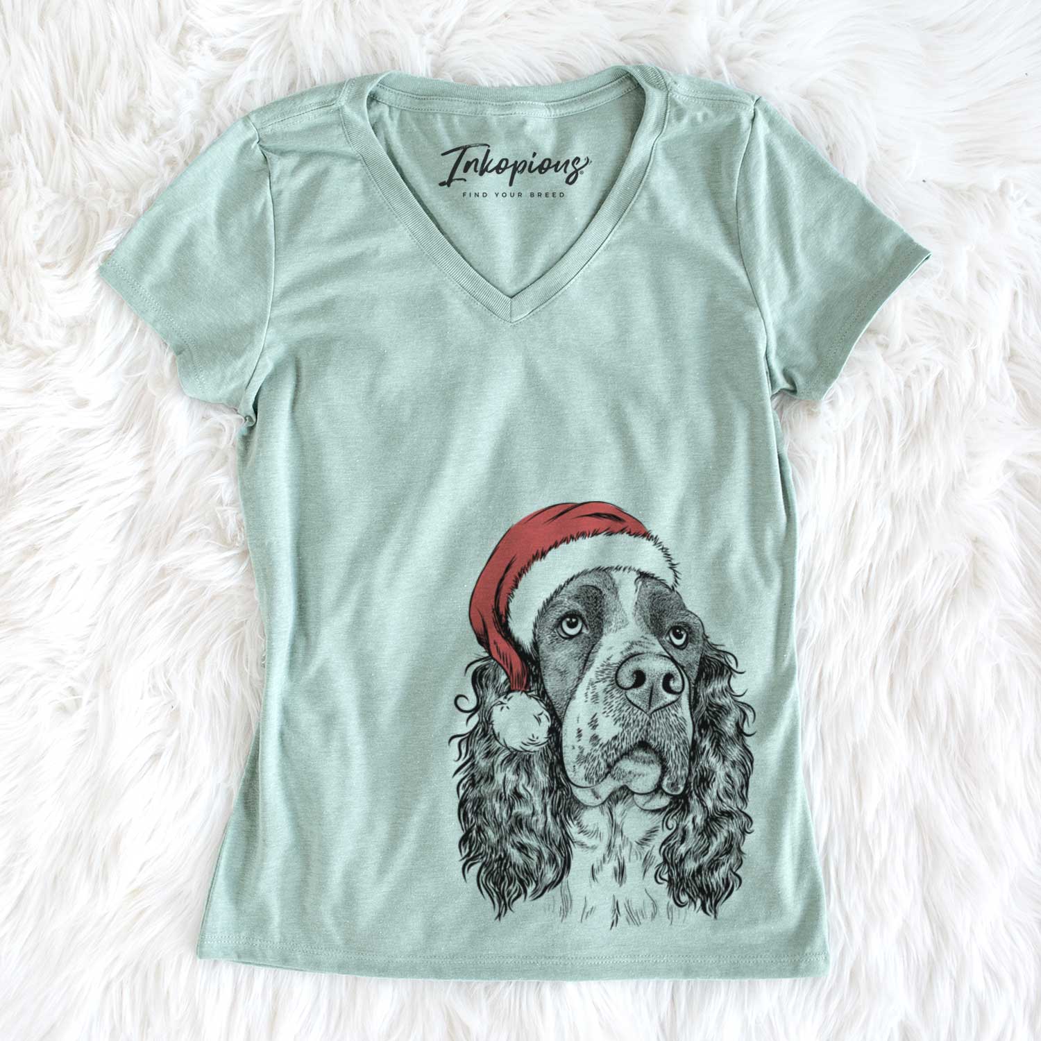 Santa Millie Mae the English Springer Spaniel - Women's V-neck Shirt