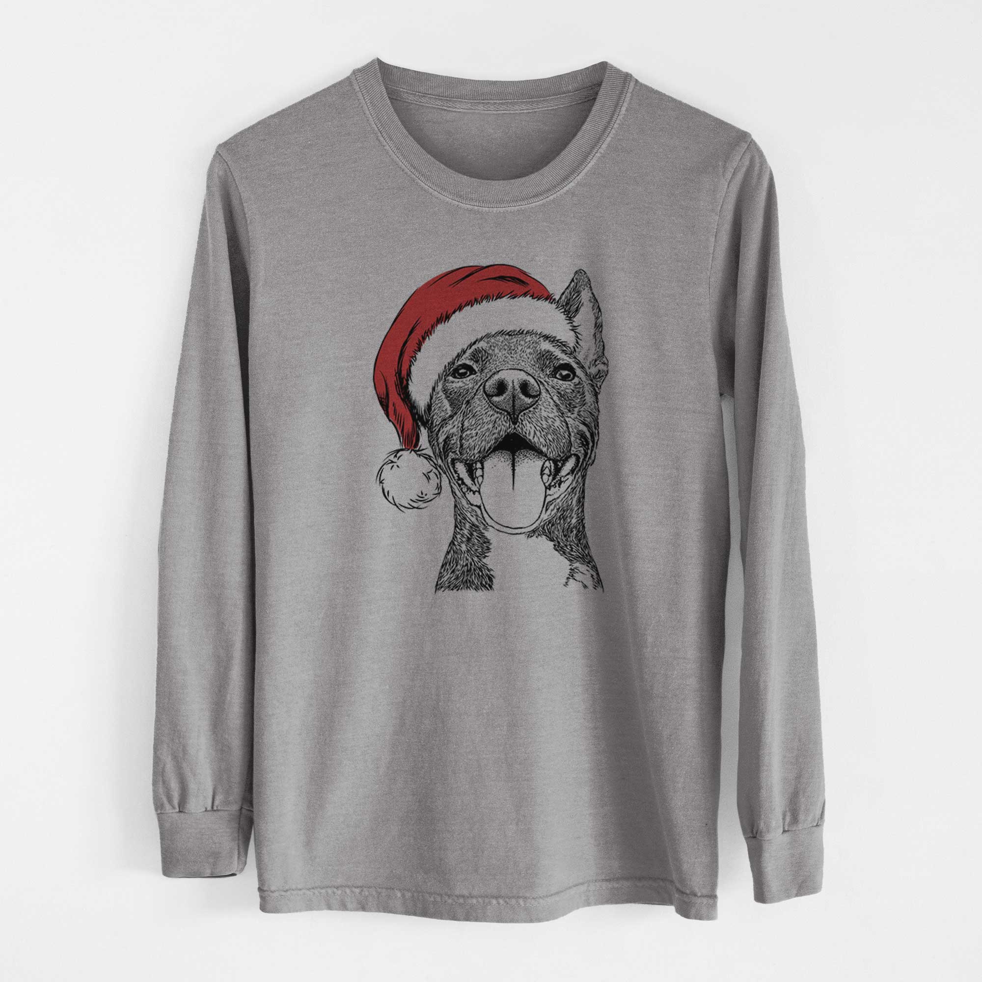 Santa Milo the Pitbull Mix - Heavyweight 100% Cotton Long Sleeve