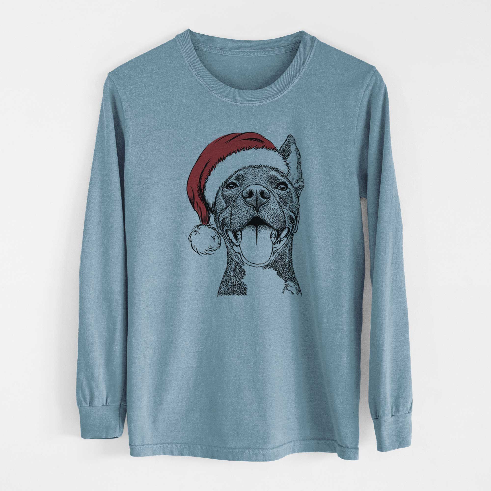 Santa Milo the Pitbull Mix - Heavyweight 100% Cotton Long Sleeve