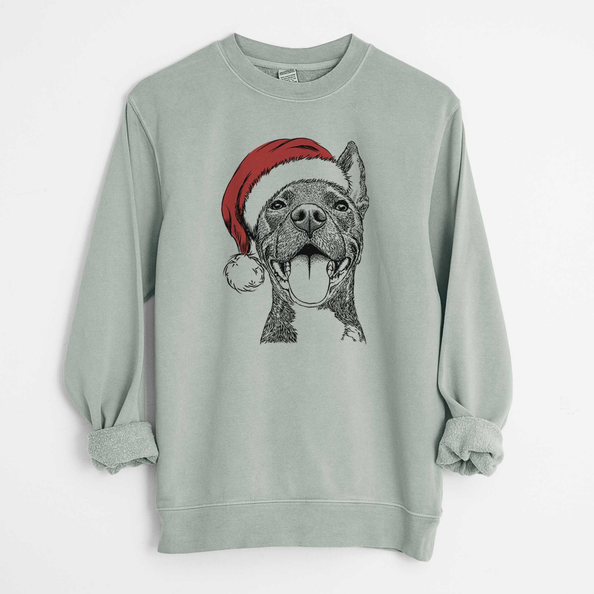 Santa Milo the Pitbull Mix - Unisex Pigment Dyed Crew Sweatshirt