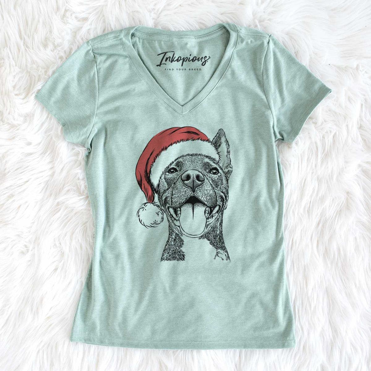 Santa Milo the Pitbull Mix - Women's V-neck Shirt