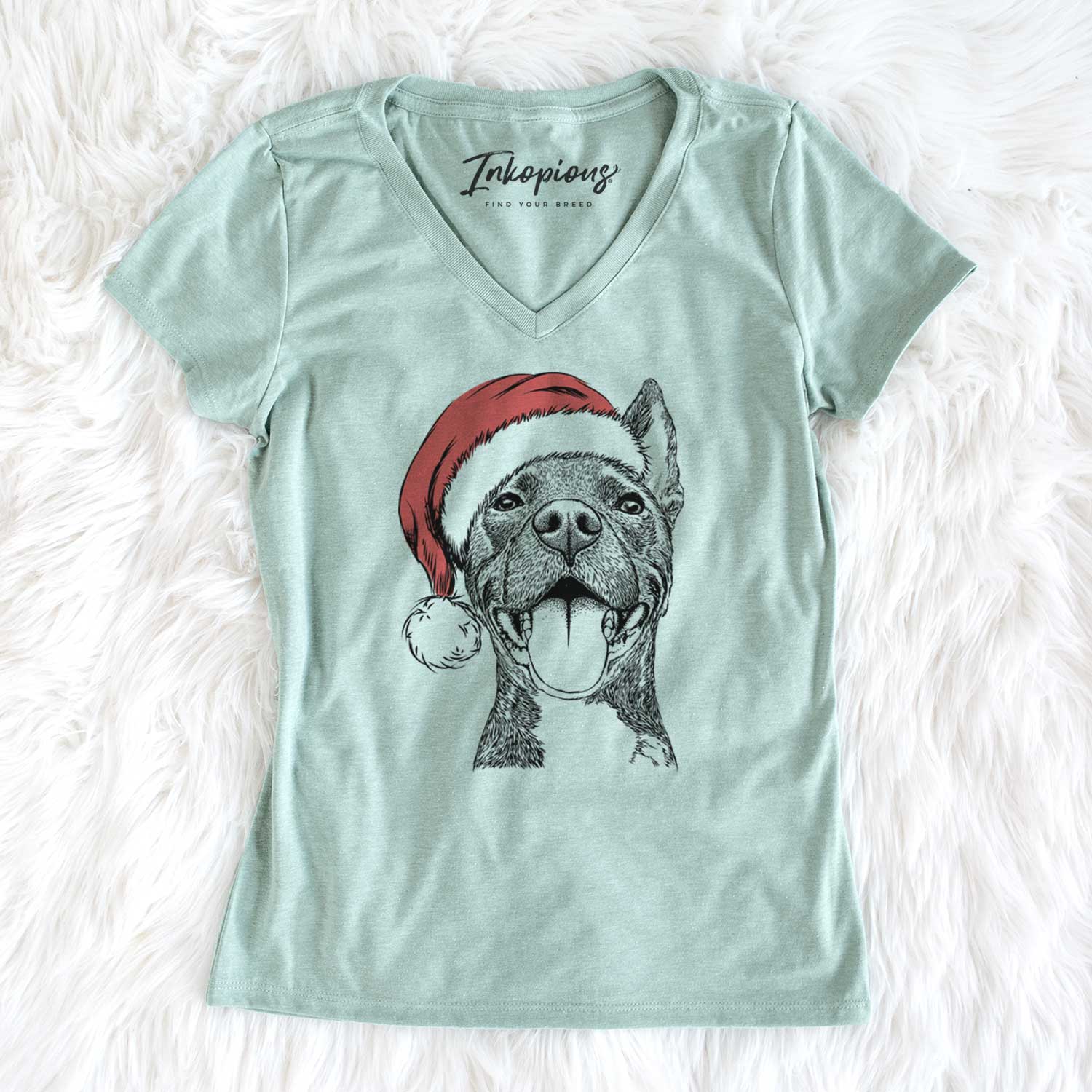 Santa Milo the Pitbull Mix - Women's V-neck Shirt