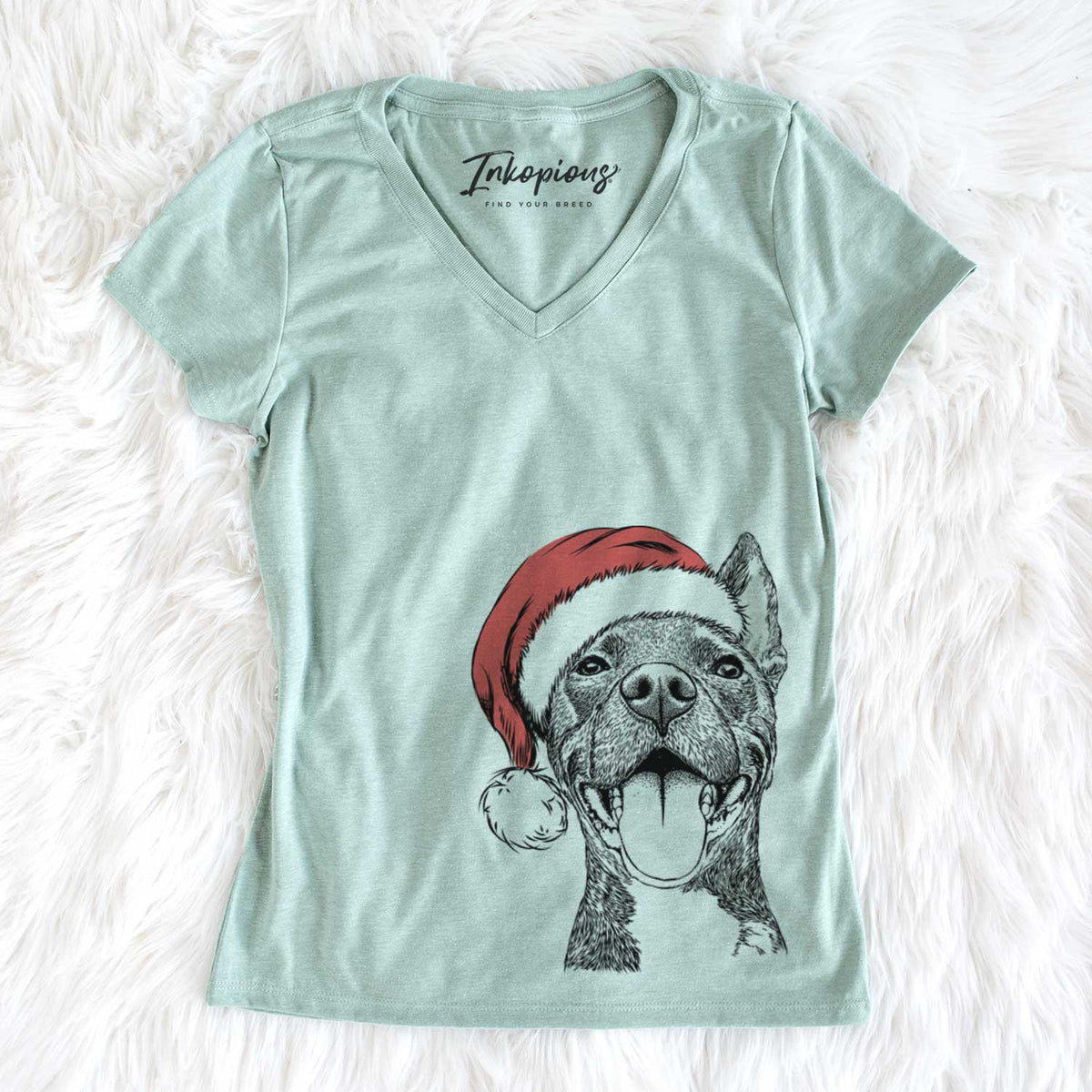Santa Milo the Pitbull Mix - Women&#39;s V-neck Shirt