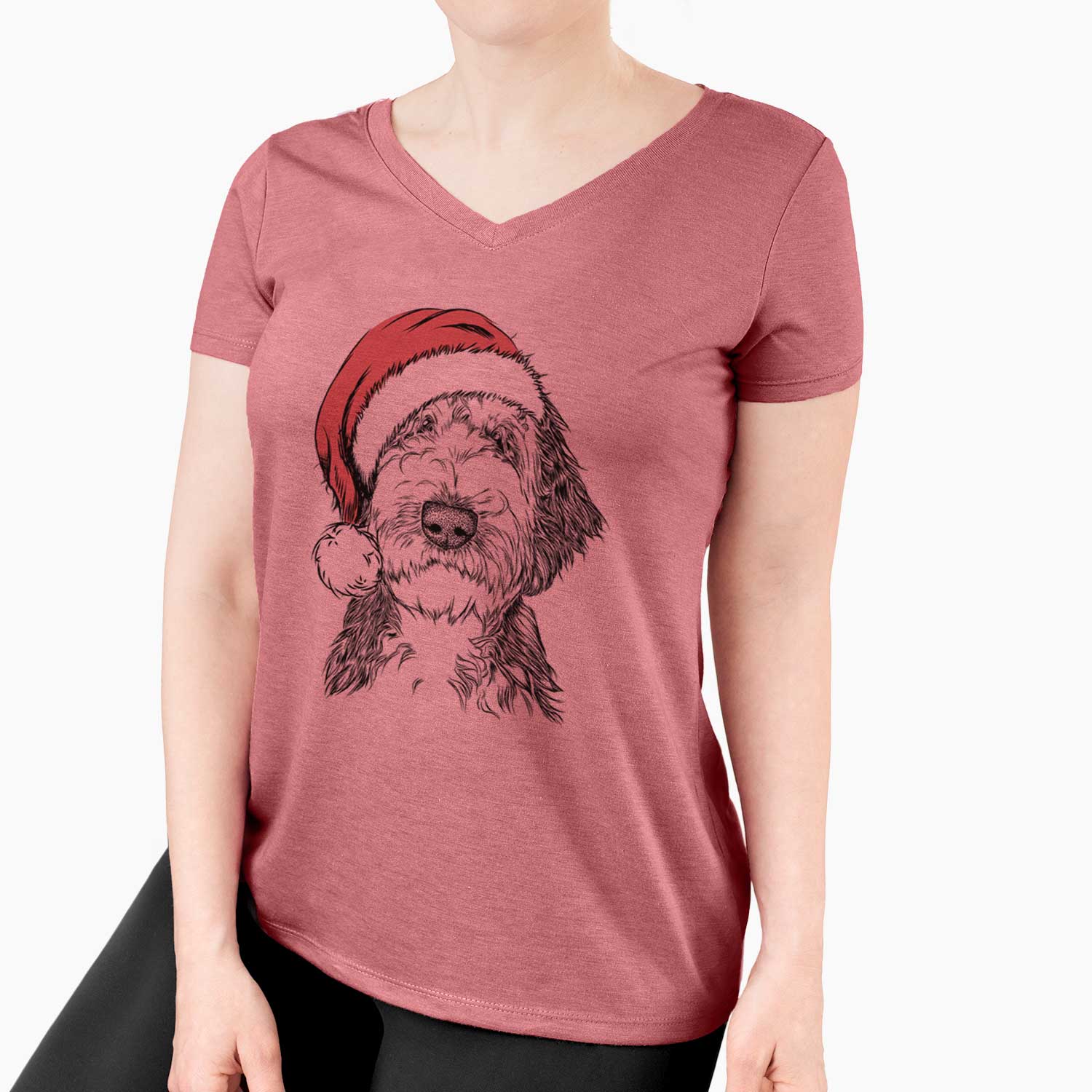 Santa Milo Fluff the Sheepadoodle - Women's V-neck Shirt
