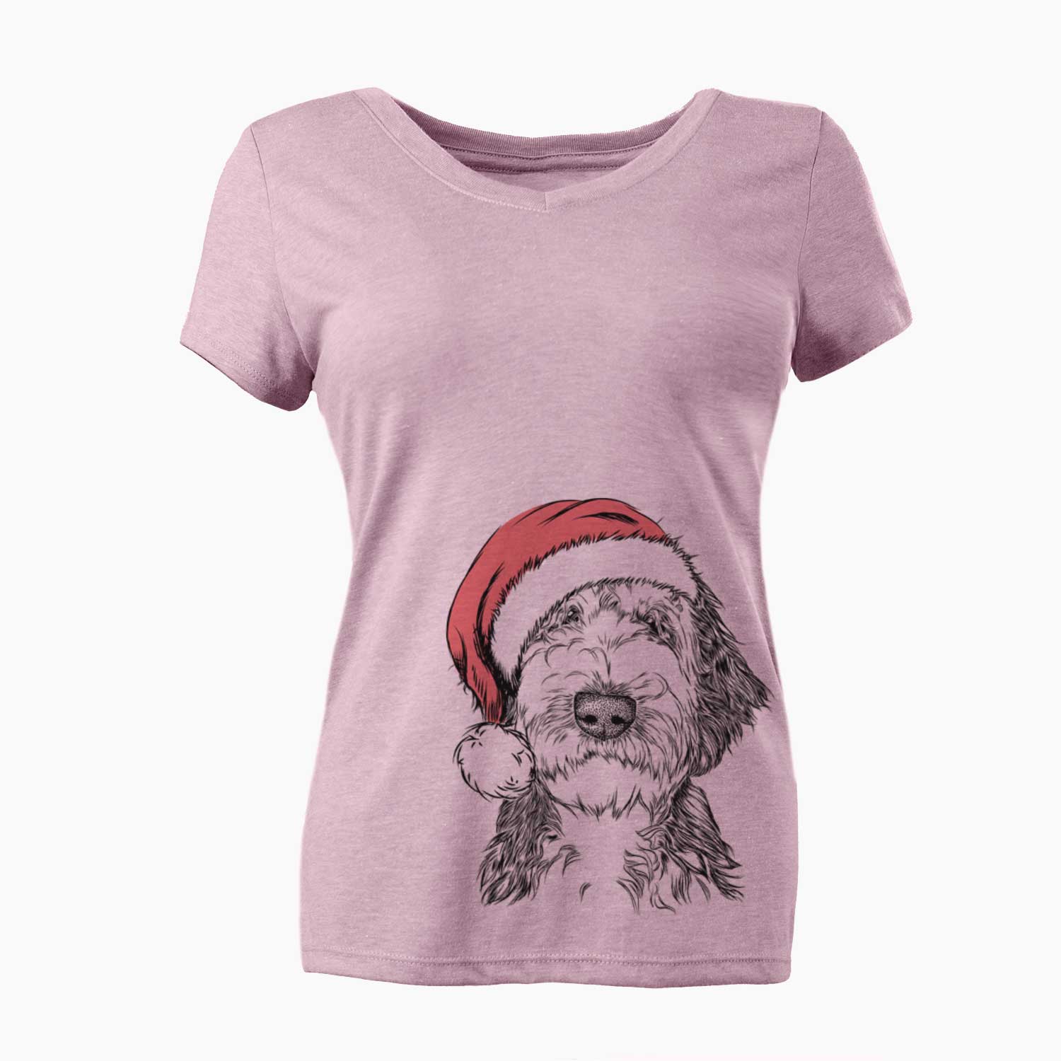 Santa Milo Fluff the Sheepadoodle - Women's V-neck Shirt