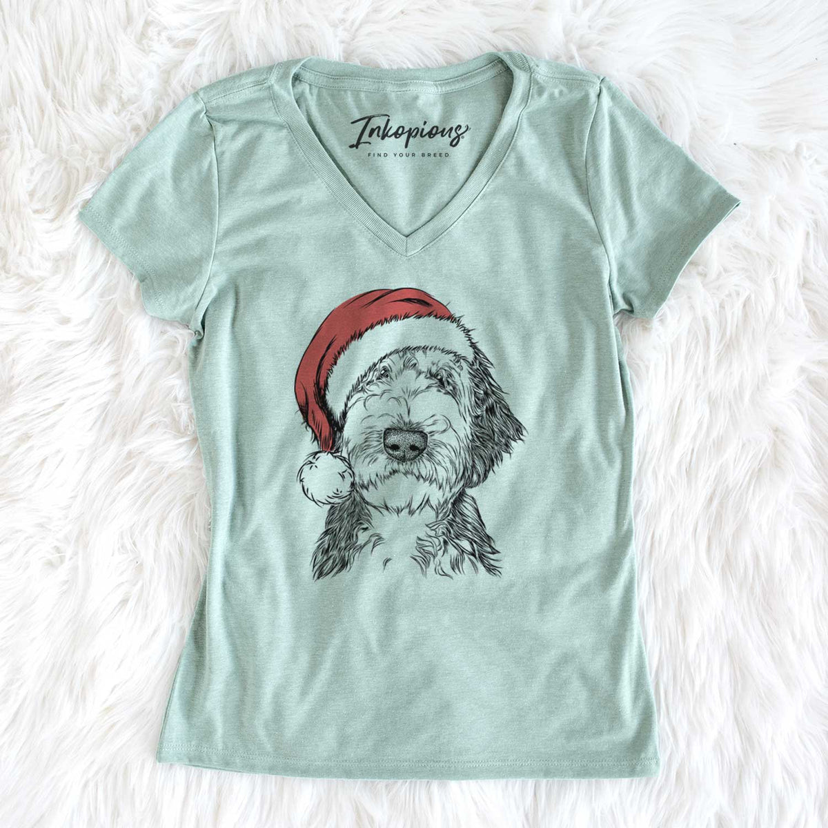 Santa Milo Fluff the Sheepadoodle - Women's V-neck Shirt