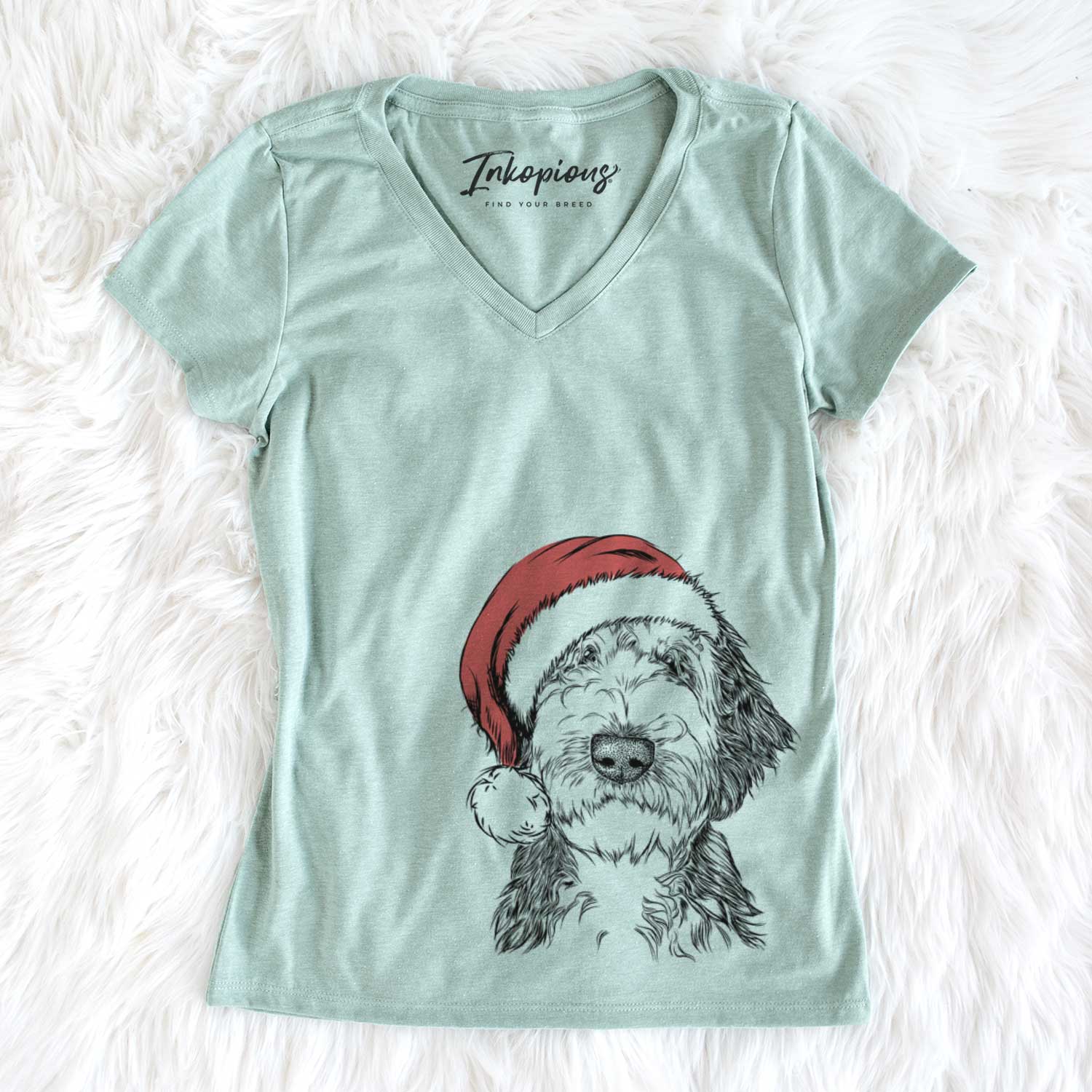 Santa Milo Fluff the Sheepadoodle - Women's V-neck Shirt