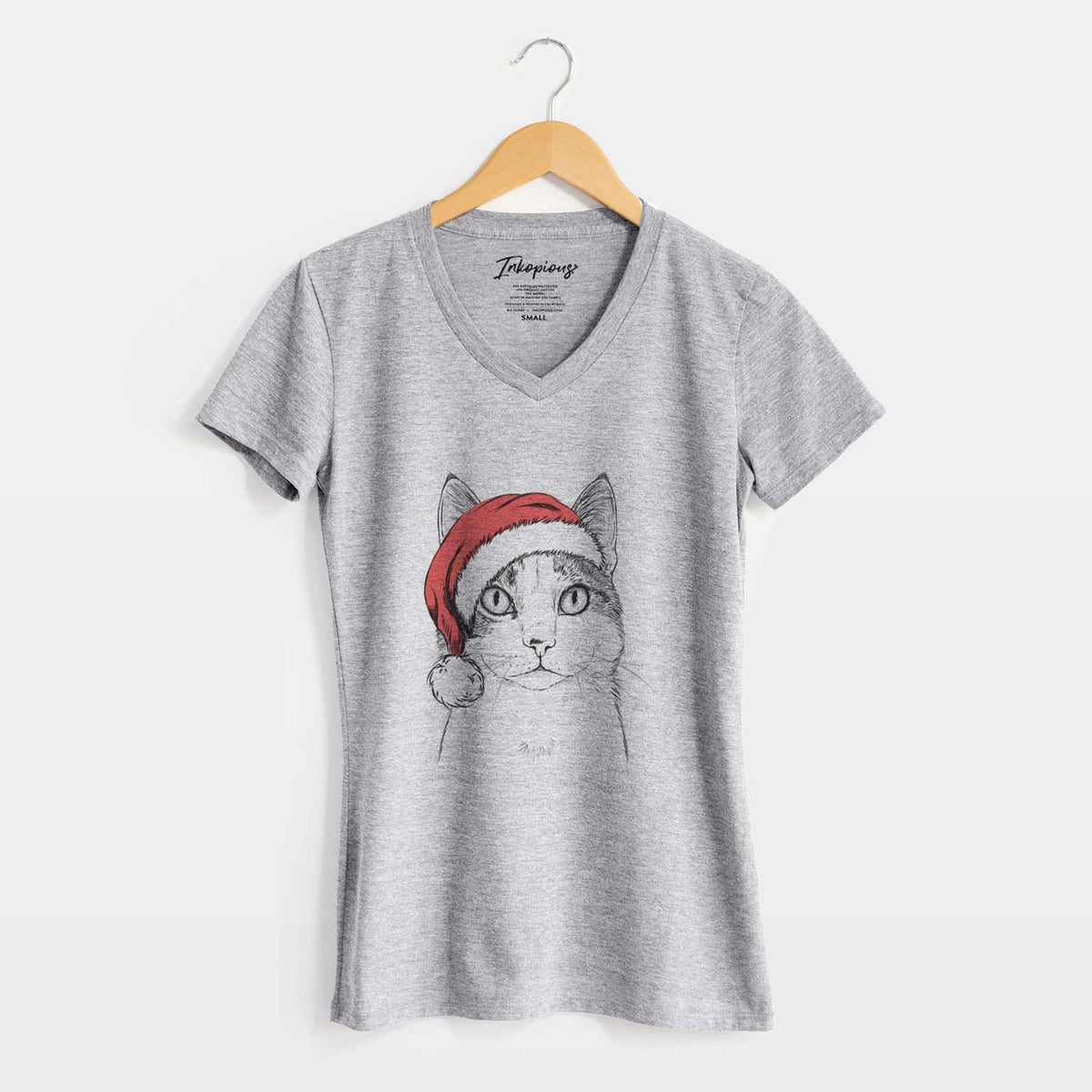 Santa Mini Griffin the Domestic Shorthair Cat - Women's V-neck Shirt