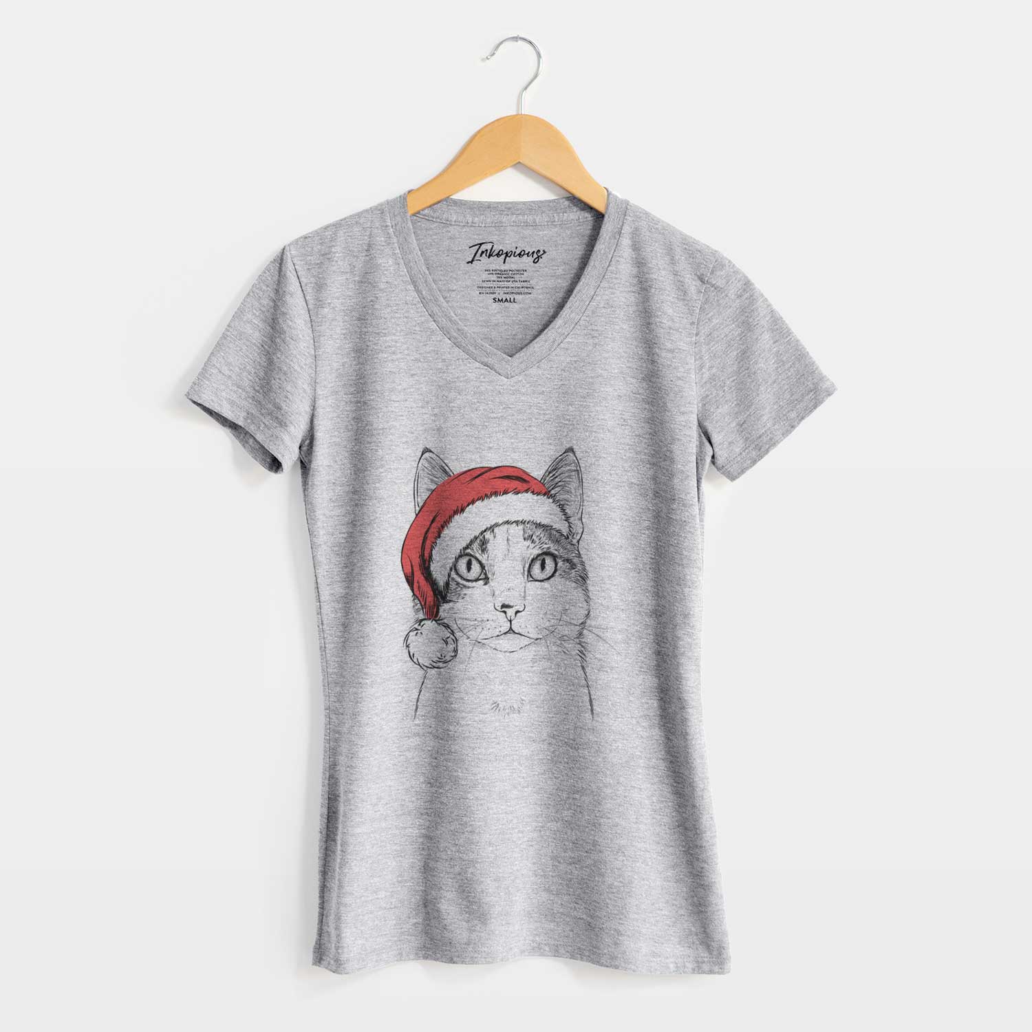 Santa Mini Griffin the Domestic Shorthair Cat - Women's V-neck Shirt