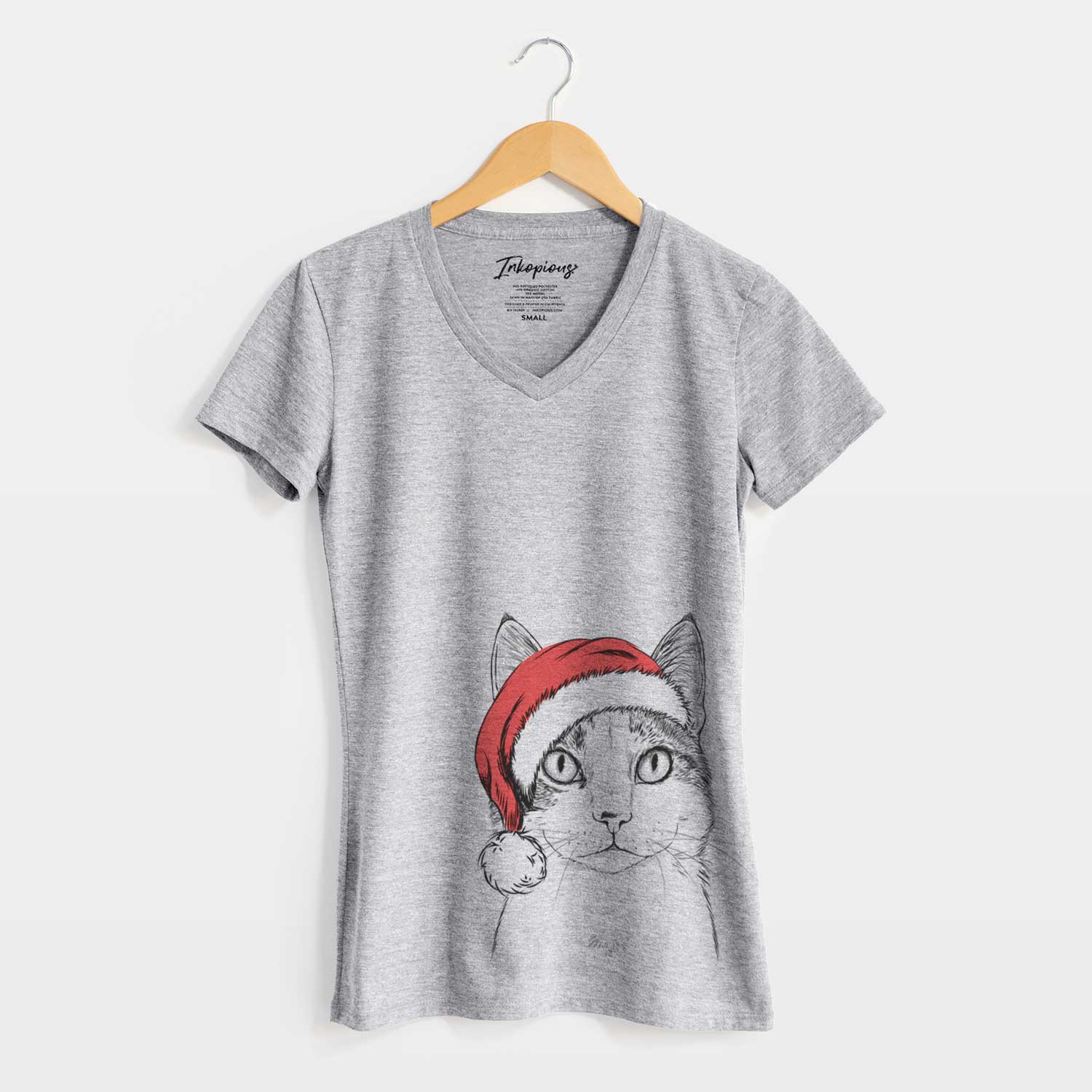 Santa Mini Griffin the Domestic Shorthair Cat - Women's V-neck Shirt